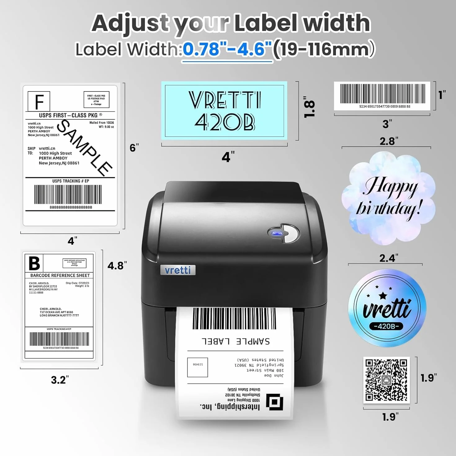 vretti Etikettendrucker WiFi & USB [2025] - DHL Labeldrucker 4x6 mit XXL-Papierlager | 99,99% Scansicherheit, 3-fache Druckerkopflanglebigkeit, Kompatibel mit Amazon, Shopify, DHL, UPS, Ohne Toner