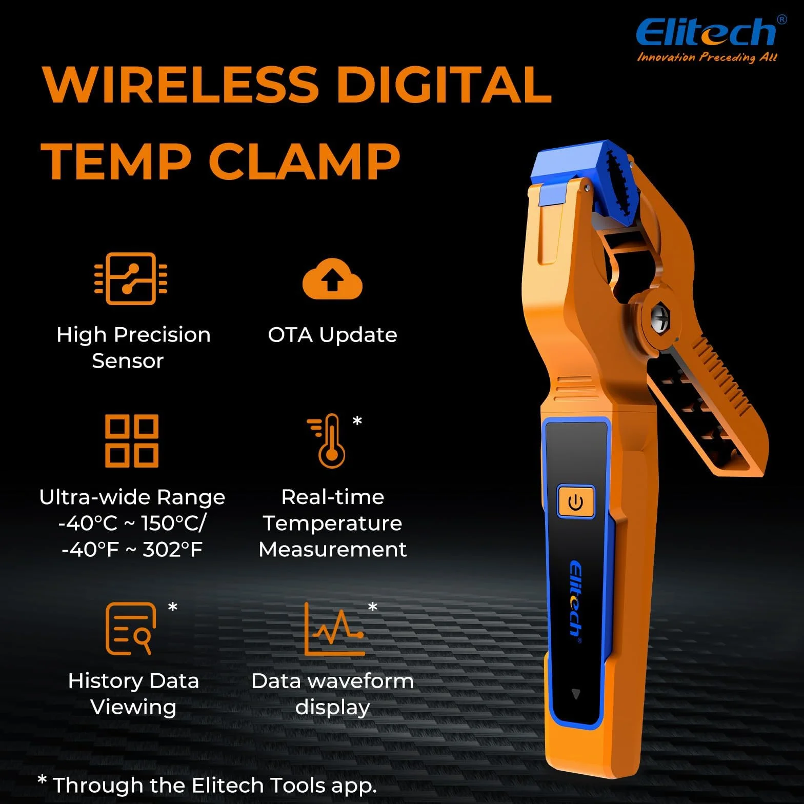 Elitech IPT-01 Drahtlose Temperaturklemme – T-Typ Thermometer mit Bluetooth-App, Datenaufzeichnung & Fernüberwachung – HVAC-Temperaturfühler für digitale Manifold-Messgeräte