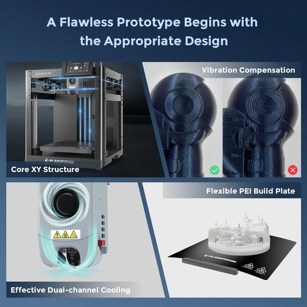 FLASHFORGE Adventurer 5M 3D Drucker, Voll Auto-Kalibrierungsdruck mit 1-klick Max 600mm/s Geschwindigkeit, Vollmetall-CoreXY-Struktur Präzises Drucken, Einfache Wartung Düse, Druckgröße 220x220x220mm
