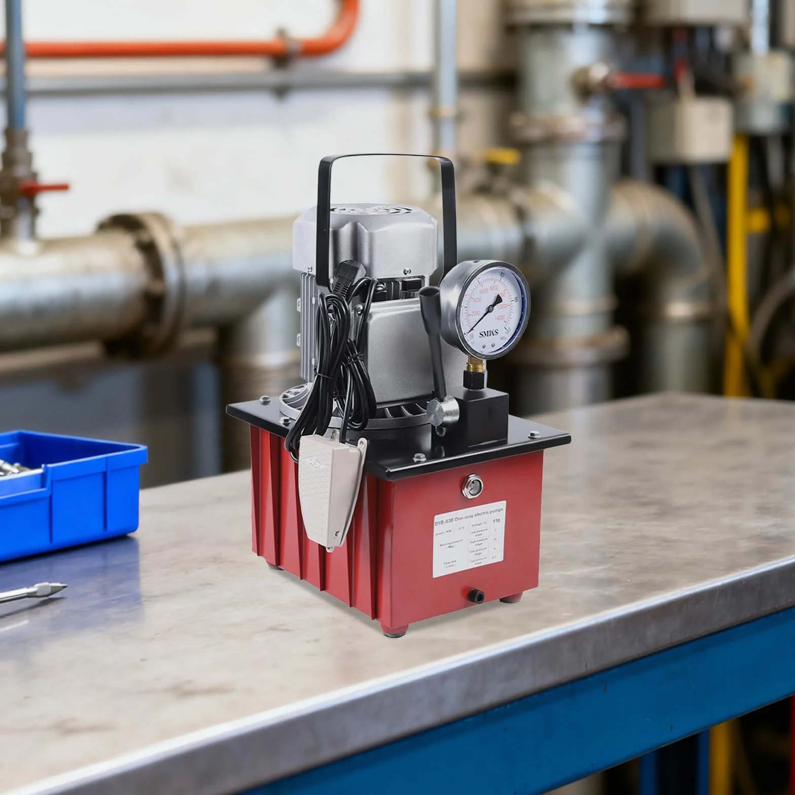 Hydraulikpumpe Elektrisch 700 Bar 220V, Elektro Hydraulikaggregat mit Fußpedal & Manometer, Hydraulic Power Pack 7L für Werkstatt Presse Wagenheber Hebebühne