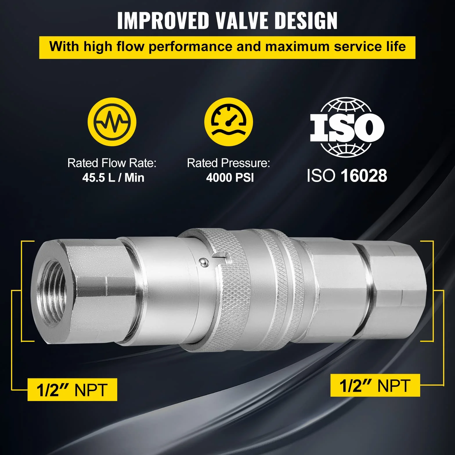 VEVOR Hydraulische Schnellkupplungen Kupplungssatz Schnellkupplung 4 Stk. 1/2 Zoll, Stahl & PVC Hydraulikkupplung Stecker Nicht Verformbar Korrosionsschutz Druckluftkupplung Schnellkupplung Stecker