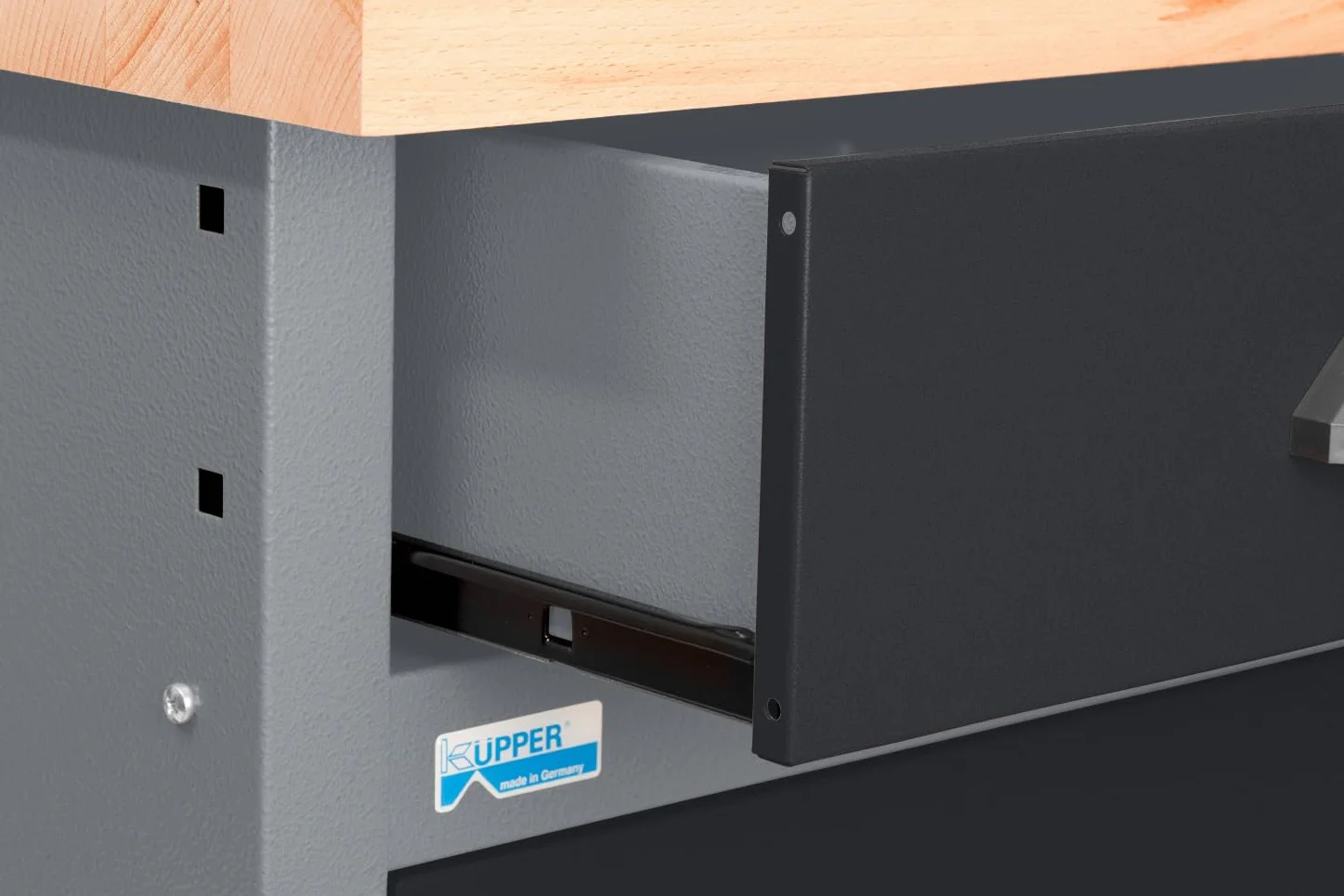 Küpper Werkbank 12579, 170 x 60 x 84 cm, 6 Schubladen, 1 Tür, 300 kg Traglast, 30 mm Massive Buchenarbeitsplatte (Schwarz)