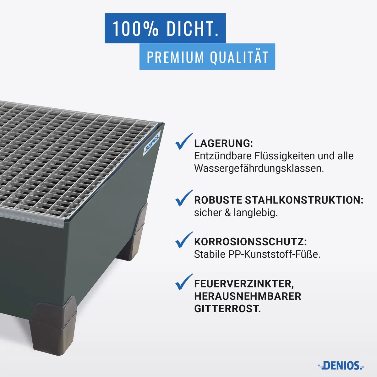 Auffangwanne pro-line aus Stahl für 1 Fass, lackiert, unterfahrbar, m. Gitterrost, 885x815x485