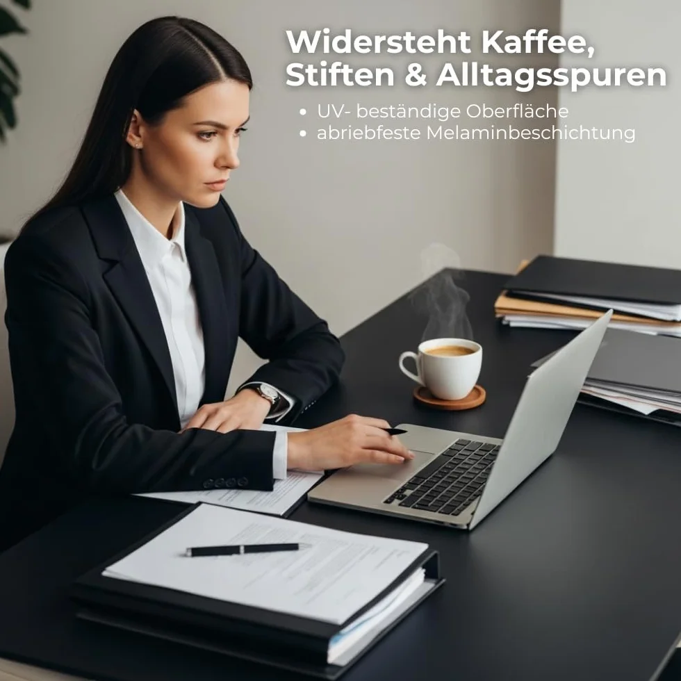 AUPROTEC Tischplatte 25mm schwarz 120x80 cm I Spanplatte mit 2mm ABS Kante & PU-Verleimung I melaminharzbeschichtet I robust & wasserabweisend