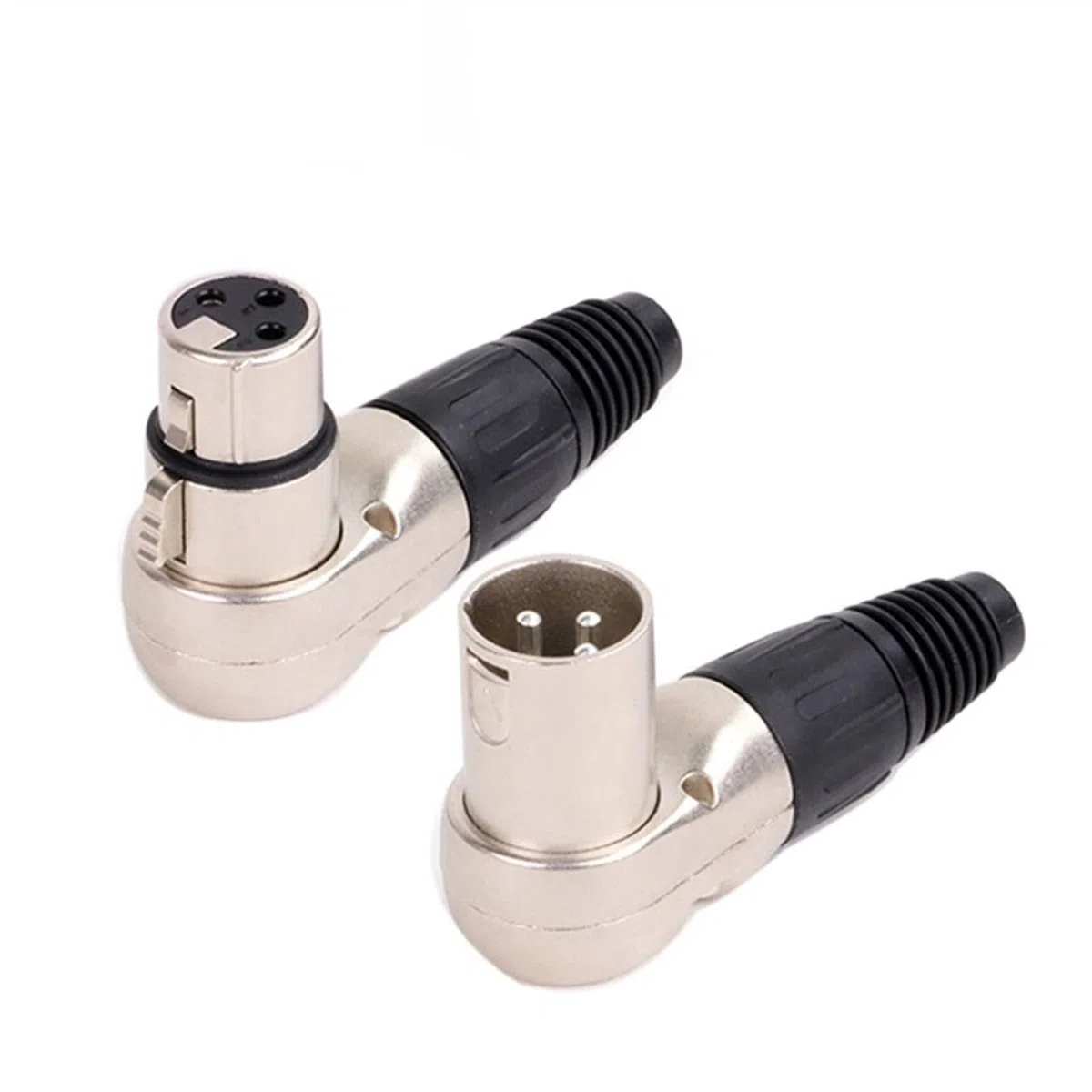X L-R-Stecker, Audio-Stecker, Mikrofonstecker, 3-poliger Stecker, Buchse, Metall, rechtwinklig, multidirektionaler Drahtverbinder, 10 Stück (D1036M Schwarz)