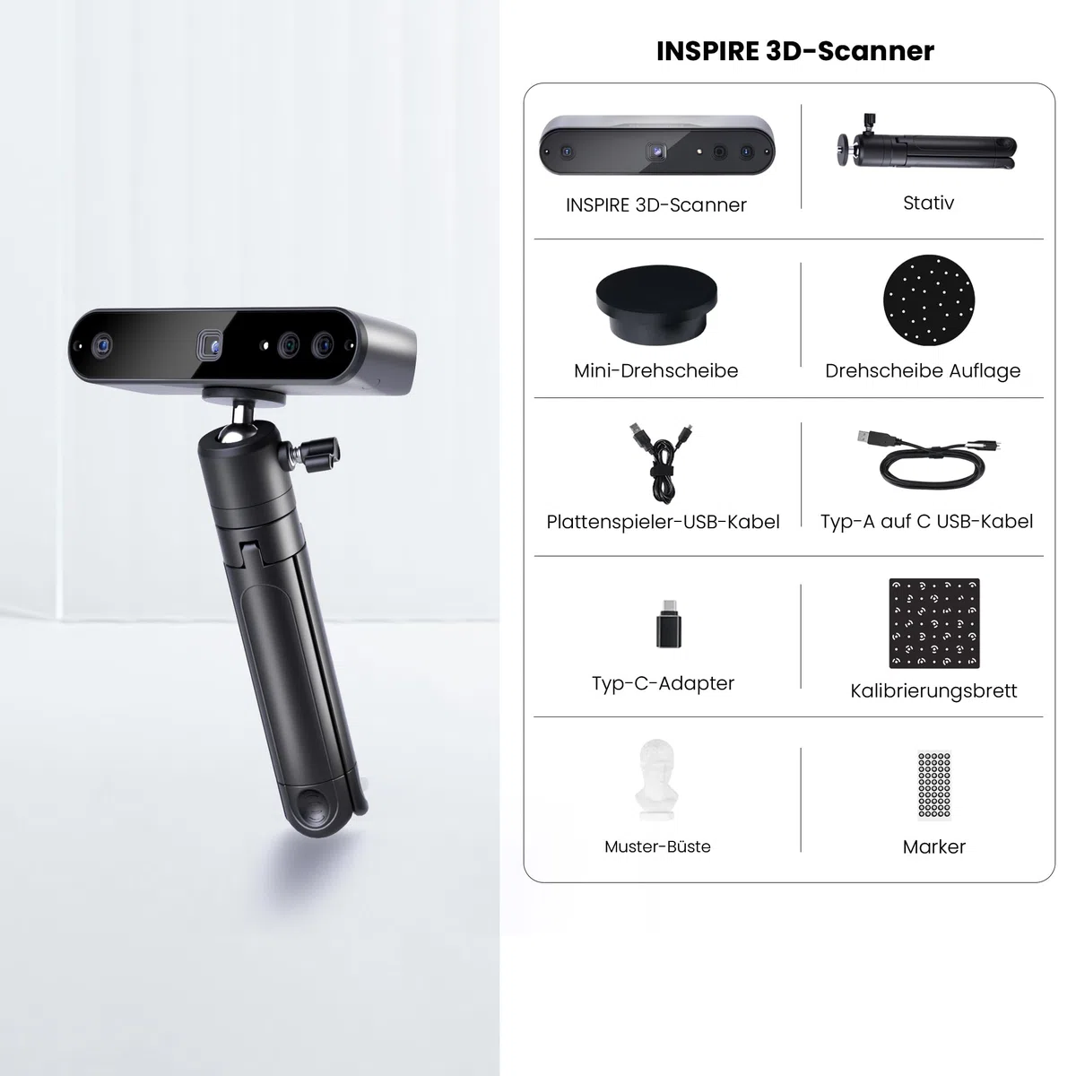 Revopoint INSPIRE 3D-Scanner für 3D-Druck, Handheld 3D-Scanner mit bis zu 18 FPS Scangeschwindigkeit, vollfarbiges 3D-Scannen, Quicksurface 30-Tage Testversion, Kompatibel mit Android/iOS/Mac/Win