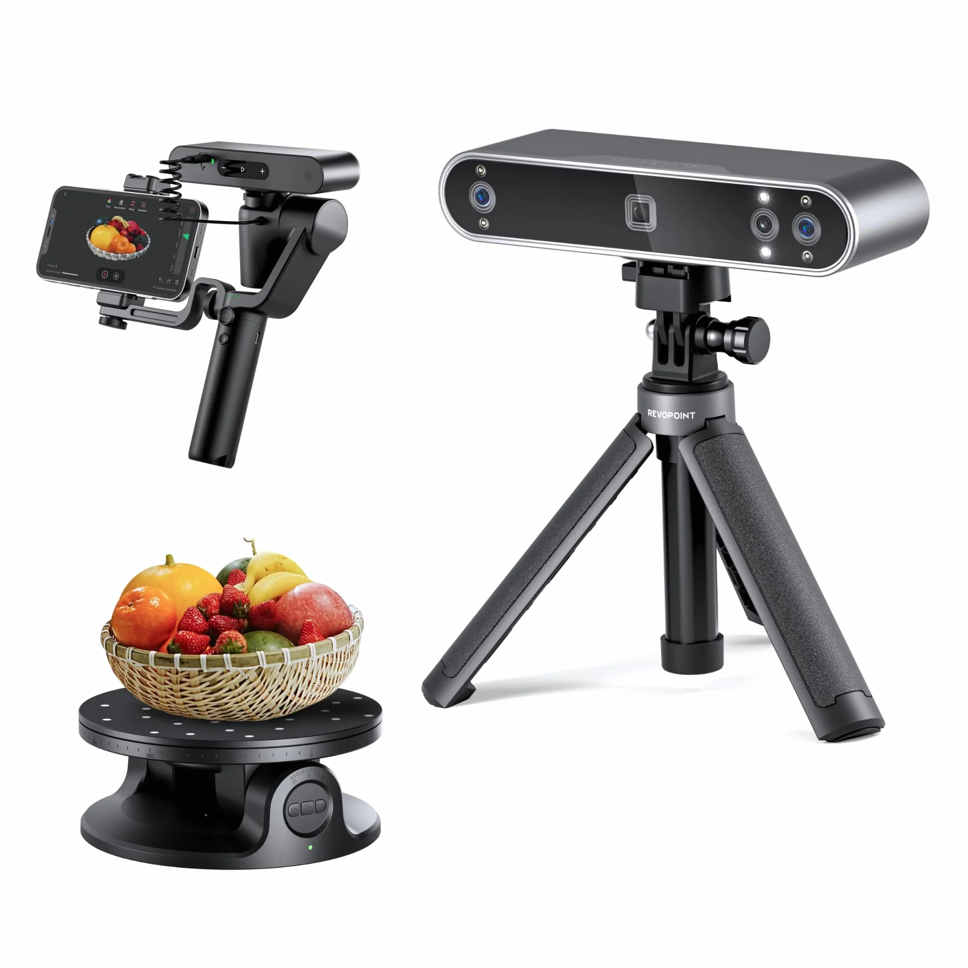Revopoint POP 3 Plus 3D-Scanner für 3D-Druck, Handscanner mit 0,04mm hoher Präzision, Vollfarbscan für Mittlere Objekte, Quicksurface 30-Tage Testversion, Kompatibel mit Android/iOS/Win/macOS, Premium