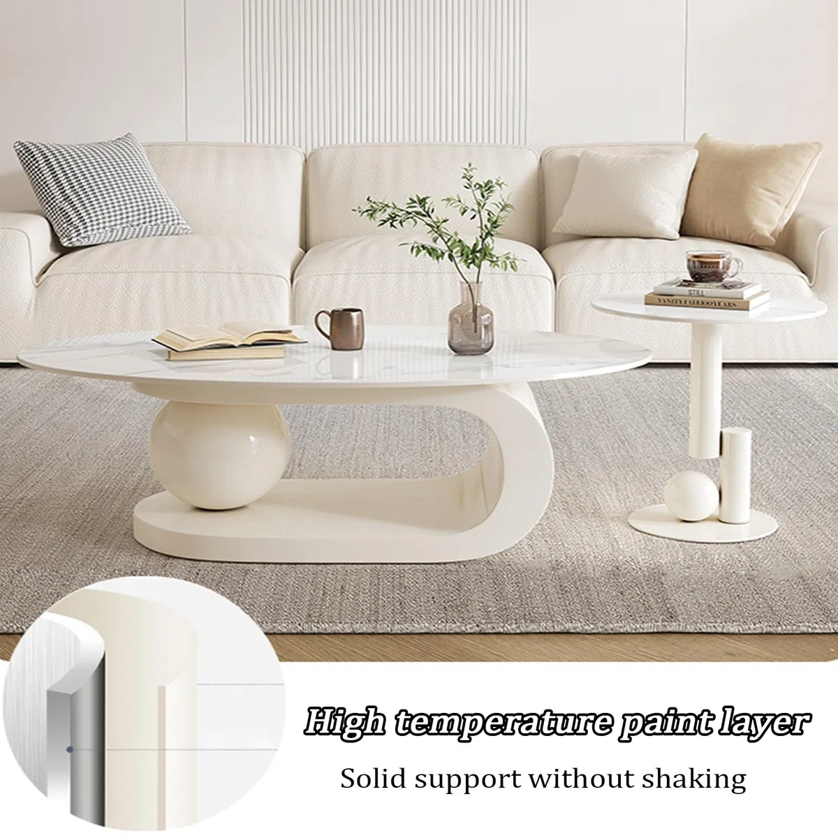 Ineinander stapelbares Couchtisch-Set, mit Schubladen, in Zwei Ausführungen erhältlich, bodenstehendes Design, halbmondförmiges Couchtisch-Set, 2 Stück, weiß (WeißA, 39 Zoll + 20 Zoll)