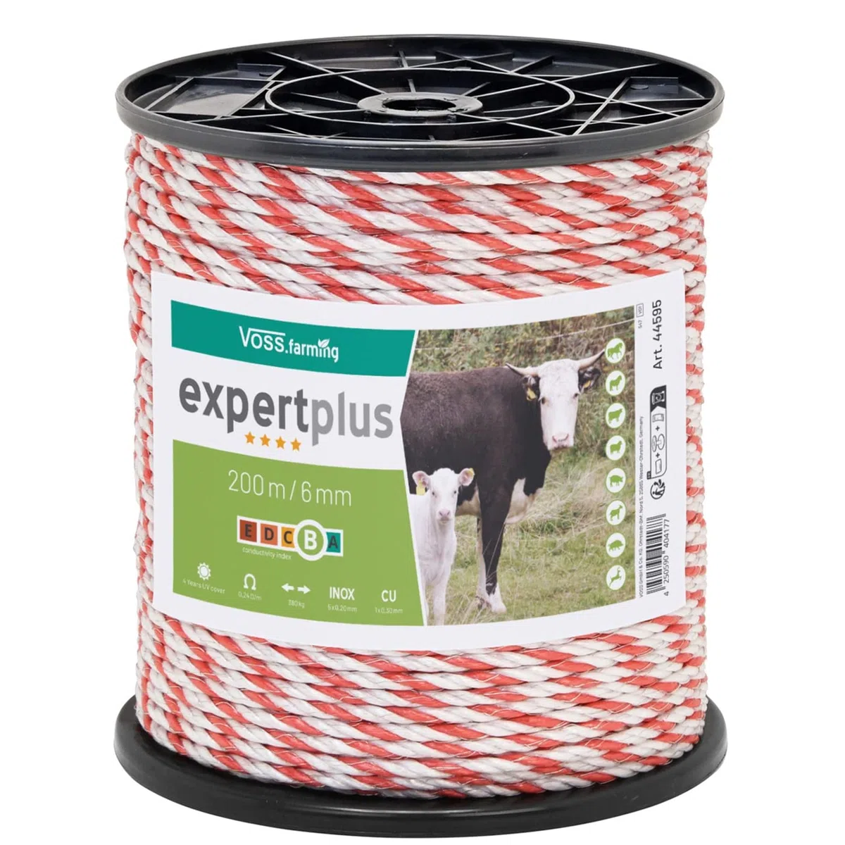 VOSS.farming 1000m Weidezaun Seil Sparpack - 5X 200m Rollen Weidezaunlitze - Durchmesser 6mm - mit extra starkem Kupferleiter und 5X Niroleitern rot Weiss
