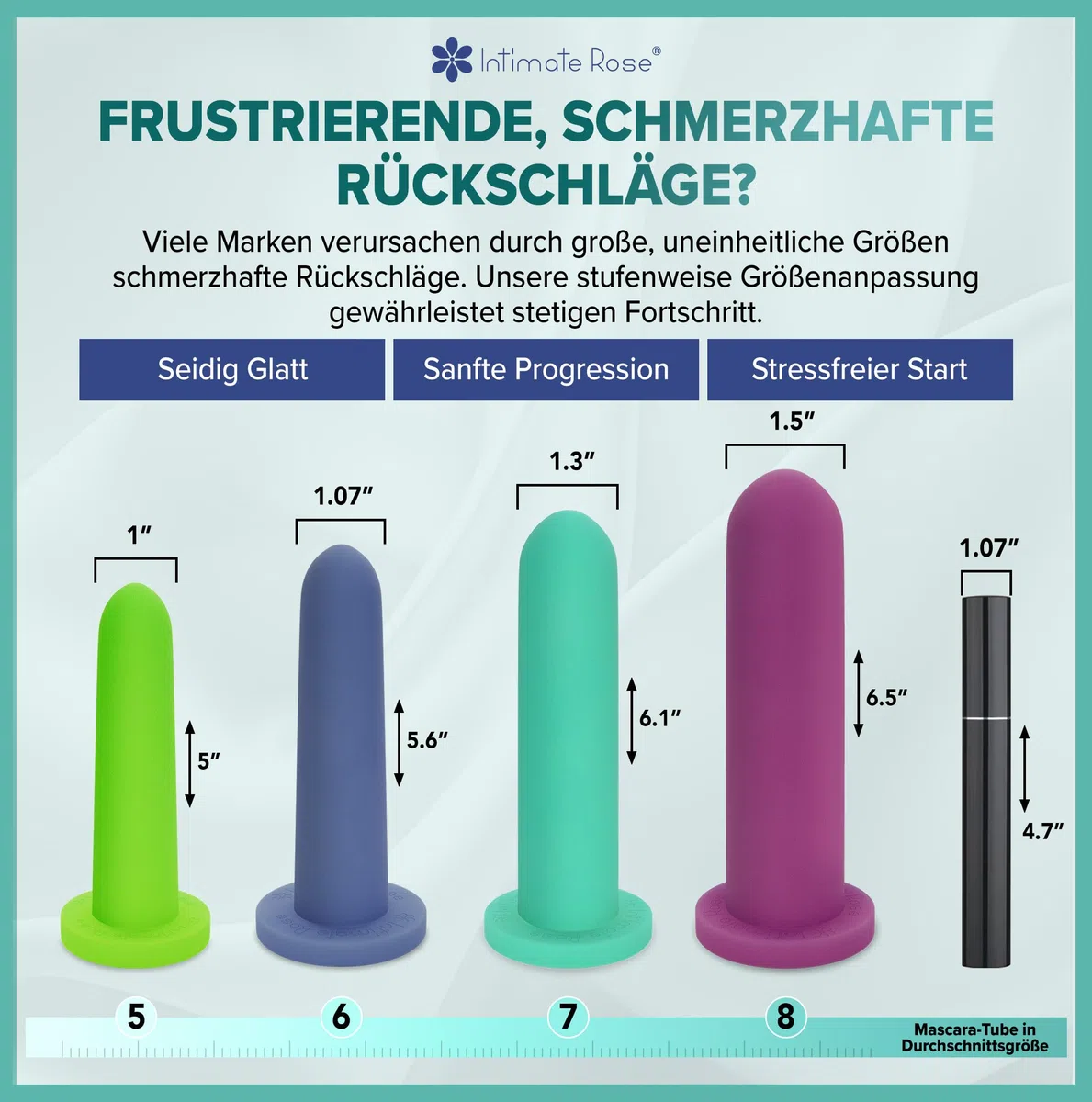 Dilatoren Set Größe 5–8 (4 Stück) – Medizinische Silikon Dilatoren für Frauen, Weicher Vaginaldehner zur Sanften Vaginal Dehnung & Intimen Entspannung