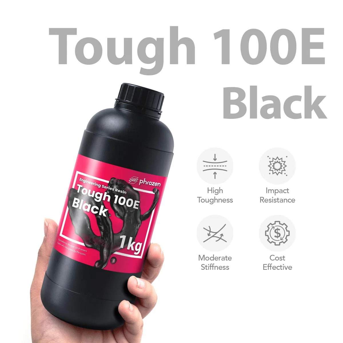 Phrozen Tough 100E 3D Drucker Harz| 405nm Photopolymer Engineering Resin für LCD Printer | Stoßfestigkeit mit moderater Steifigkeit - Schwarz (1kg)