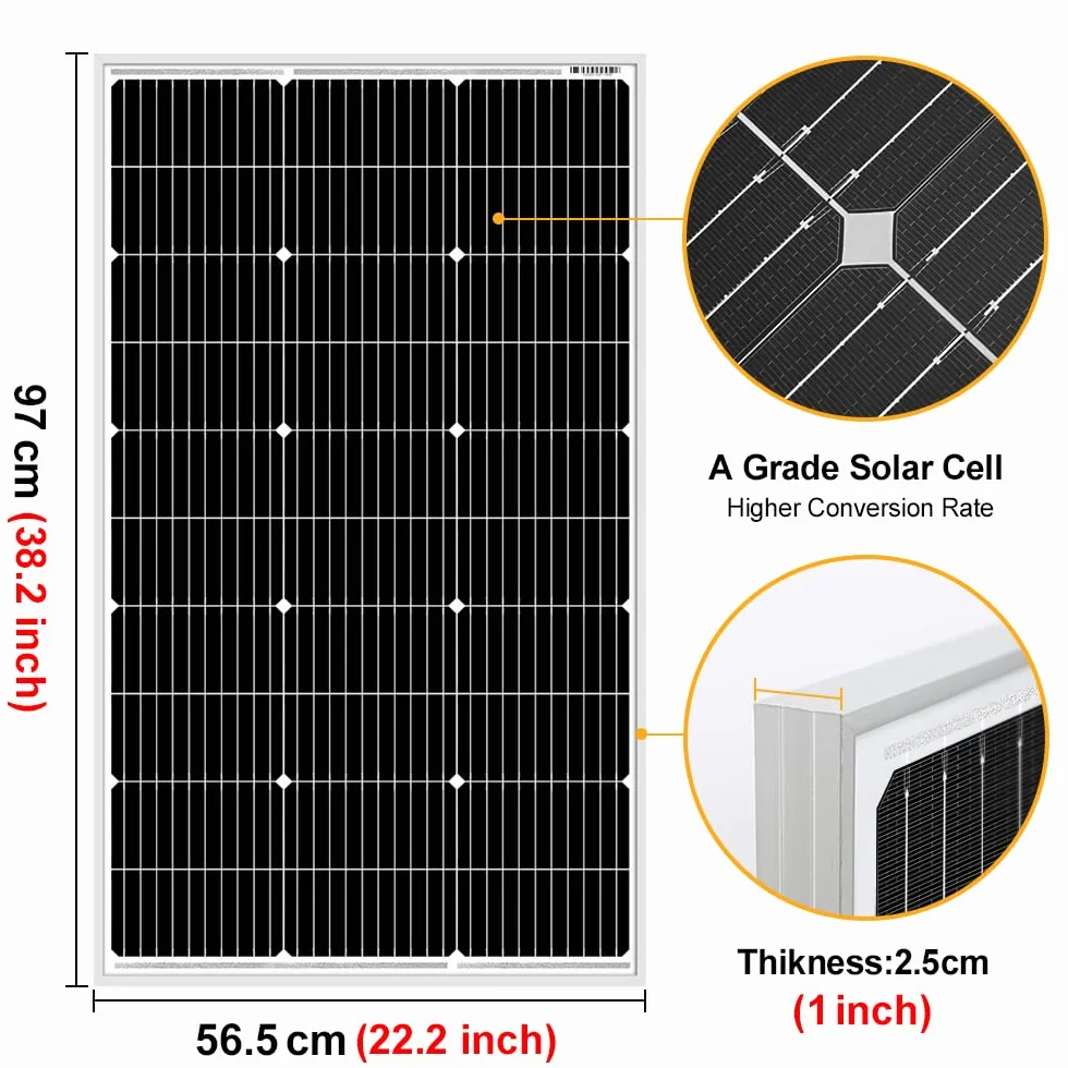 DOKIO 100W 18V Solarpanel Monokristallin - Solarmodul 100 Watt für 12V Batterien ideal für Wohnmobil, Camping, Gartenhaus