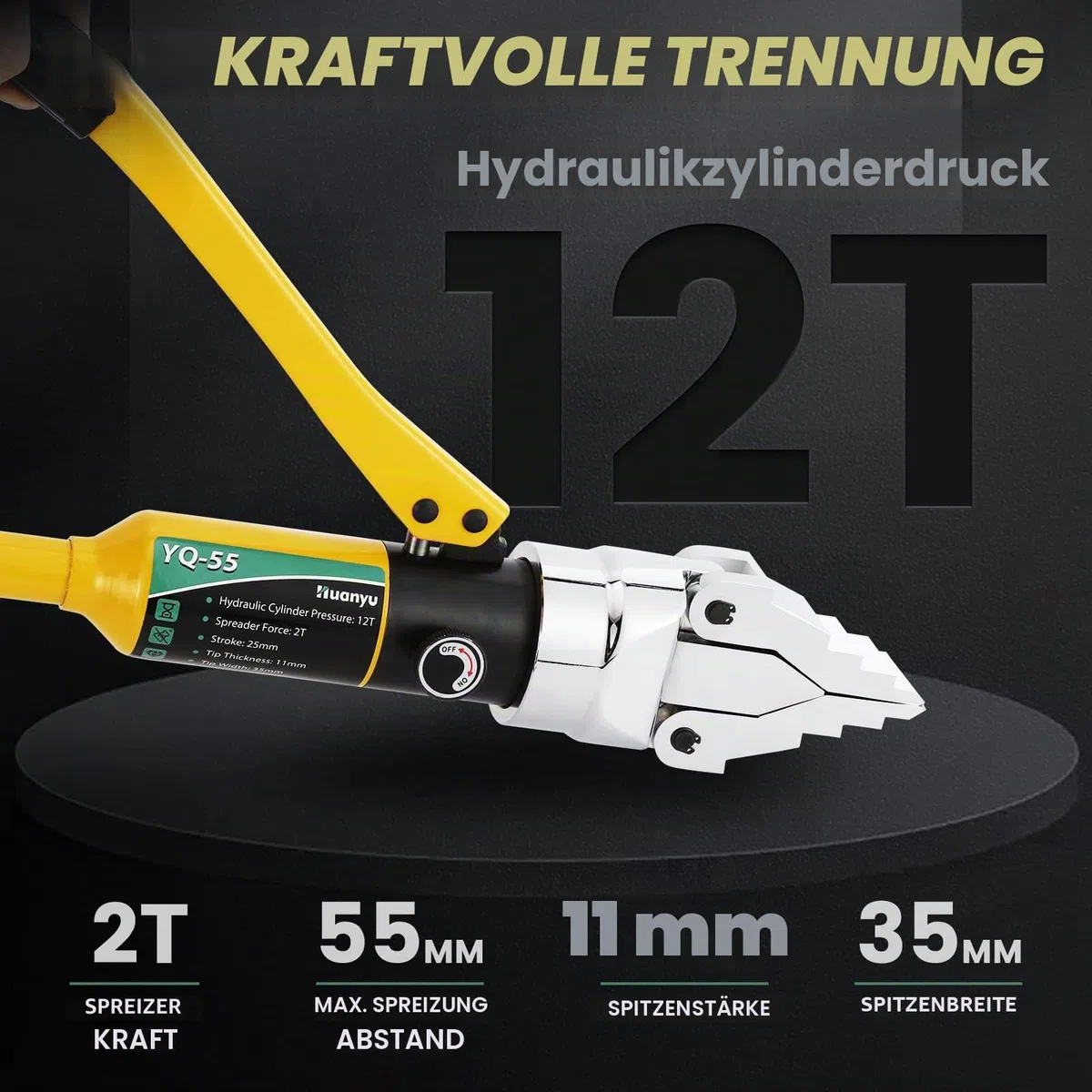 Huanyu Hydraulischer Flanschspreizer 12T Druck Manuell Tragbar Hydraulischer Flanschspreizer Expander Max Expansion 55mm Arbeitssparend für Pipeline Wartung Bau Ventil Ersatz(YQ-55)