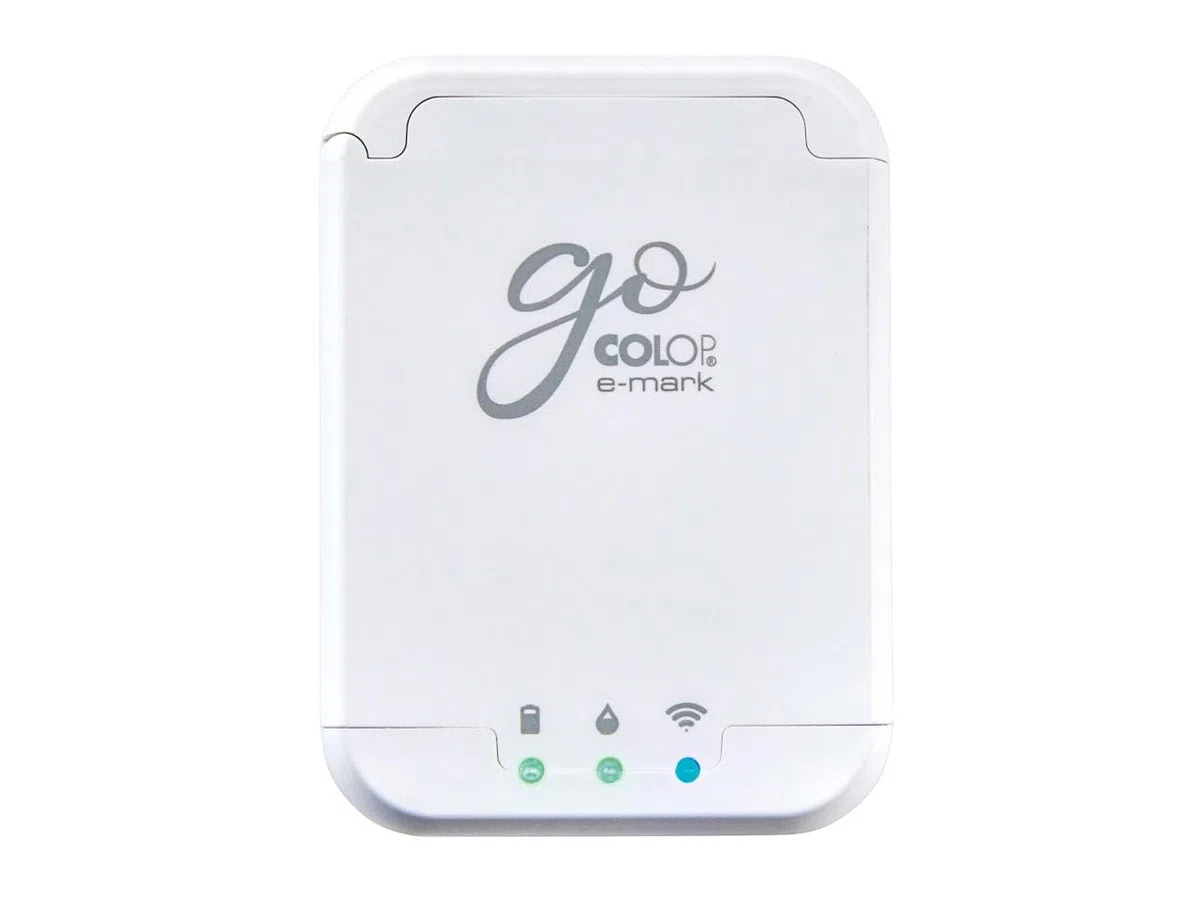 Colop e-Mark go, kompakter tragbarer Drucker, mobiles Beschriftungsgerät, vollfarbige Abdrucke auf saugenden Oberflächen, kostenlose App, weiß, 73,5 x 54,5 x 63,5 mm