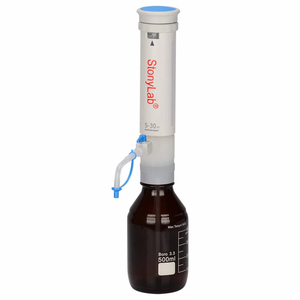 stonylab Flaschenaufsatzdispenser, Autoklavierbarer Verstellbarer Flaschenaufsatzdispenser mit 500ml Borosilikat-Reagenzflasche und Adaptern, Bottle Top Dispenser für die Laborforschung, 5-30ml