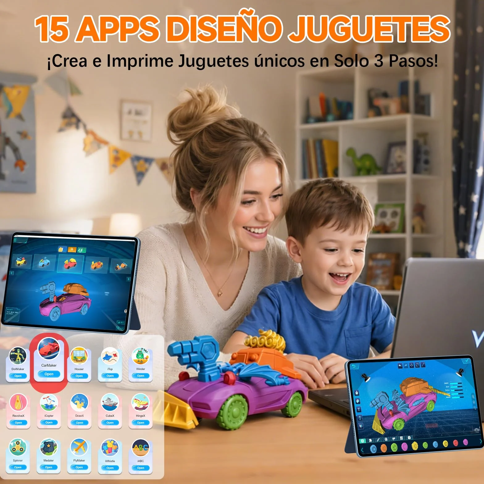 KI-gestützter 3D-Drucker, 3D-Drucker mit 8 PLA-Filament-Set, KI Design-App, umfangreiche Sammlung an 3D-Kreativvorlagen, mit 16+ Mini-3D-Designmodulen, App&WiFi-Steuerung,vollständig geschlossene