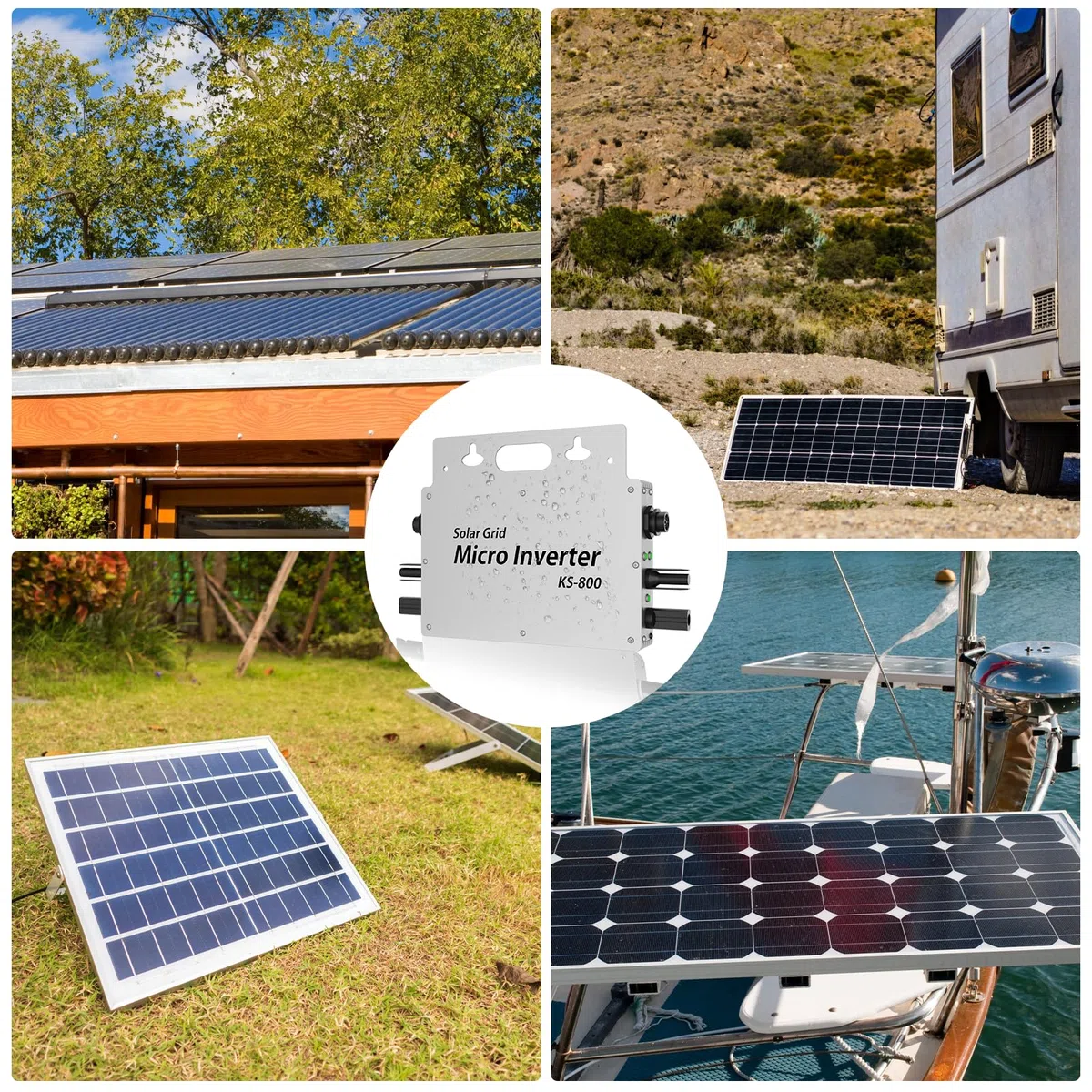 Wechselrichter 800w - Wechselrichter IP65 Wasserdicht - Wechselrichter Solar Mit WLAN APP Für 2 Solarmodule Für Balkonkraftwerk, Wechselrichter Balkonkraftwerk 190-270V AC, Silber