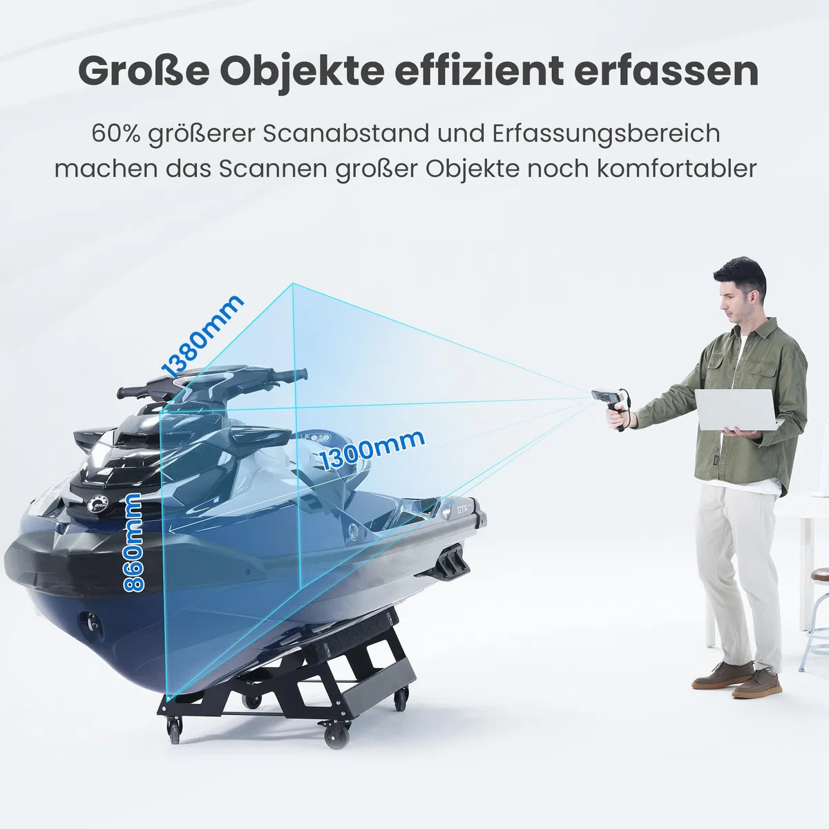 Revopoint RANGE 2 3D-Scanner Handheld, 0,1 mm Präzision, Tragbarer 3D-Scanner, Eingebaute RGB-Farbkamera, Unterstützt Körper- und Gesichtsscans, Reverse Engineering, Windows/Android/iOS/macOS
