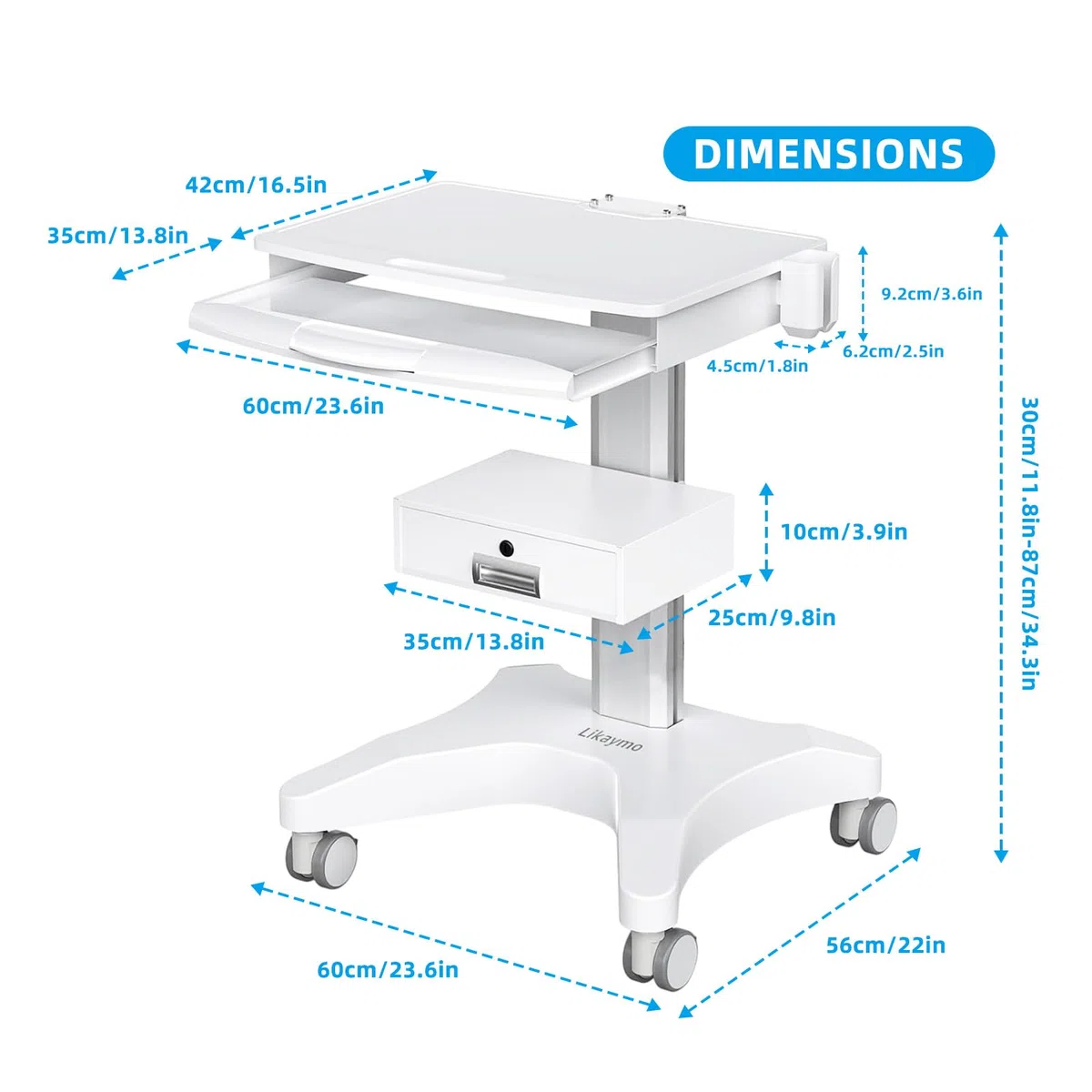 Medical Trolley Cart 30kg Load, Dental Cart Workstation with Laptop Pallet & Oral Scanner Holder, Rolling Utility Cart for Clinic, Hospital, Beauty Salon OC-3