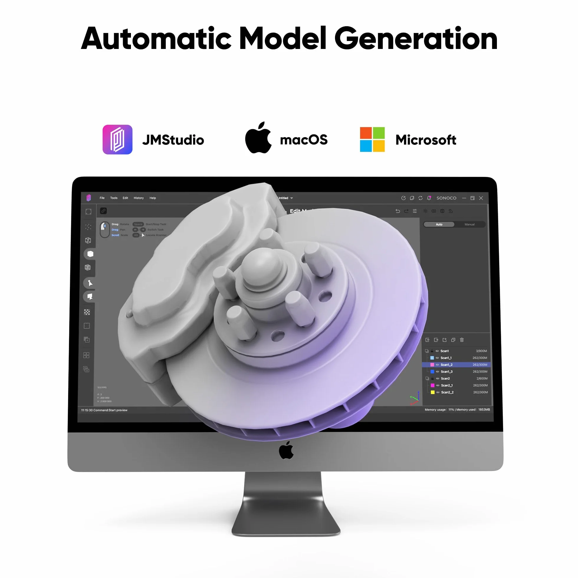 3DMakerpro 3D Scanner Lynx 0,1 mm Genauigkeit und 10 FPS Scangeschwindigkeit, tragbarer 3D-Scanner für 3D-Druckmodelle, Design mit intelligentem großflächigen Ausrichtungsalgorithmus - Standardpaket