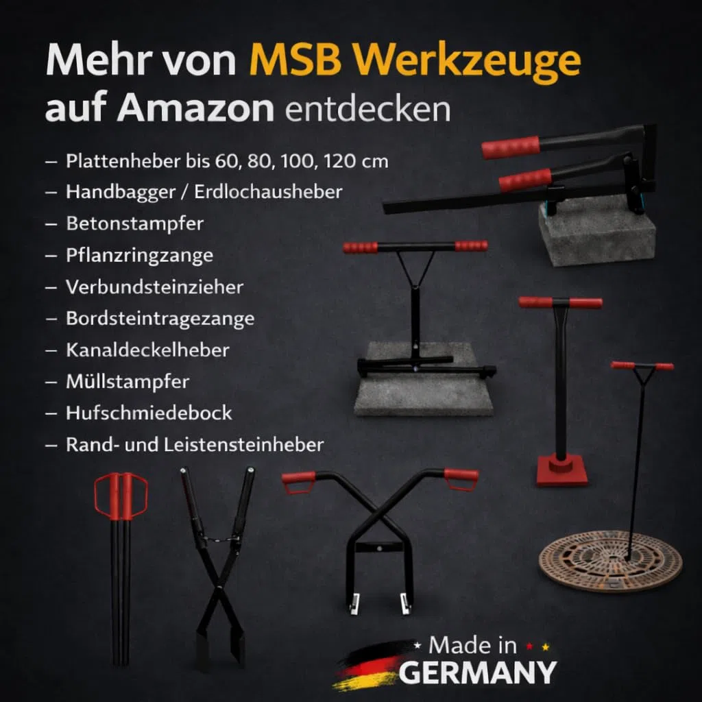 M.SB Plattenheber "1085" Versetzzange 50-120 cm, Plattenträger Steinzange mit Doppelgriffen bis 150 kg