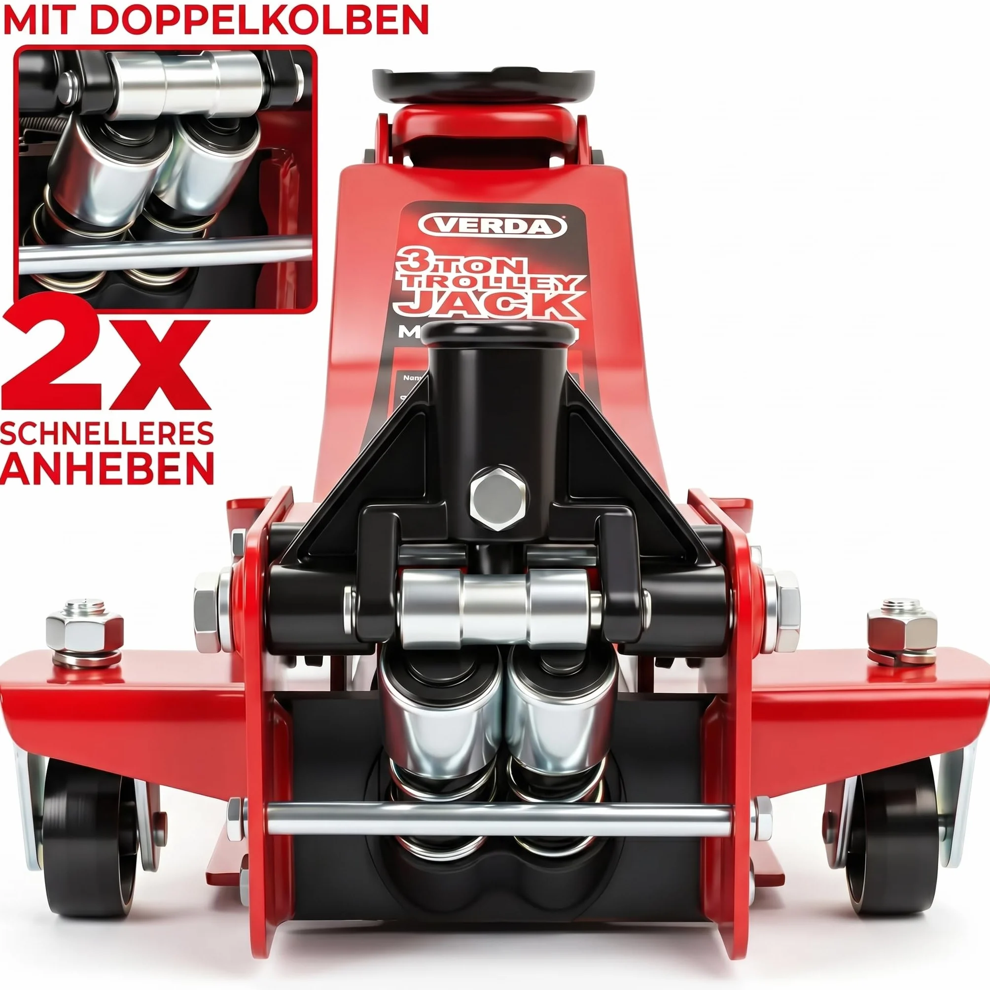 Verda Wagenheber hydraulisch 3T - Hubhöhe 75-515 mm, Mit Fußpedal, mit Schmiernippel, 2X Gummi, Rangierwagenheber PKW Auto Heber, SUV, Doppelpumpsystem, Extra Stabil & Sicher Flacher