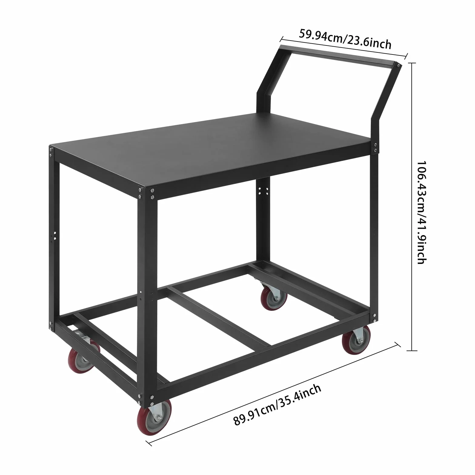 Arbeitstisch mit Rollen 350kg Traglast, Stahl Werkbank Rollwagen Industrie, Schwerlast Transportwagen mit 4 Rädern & 2 Bremsen, Metall Arbeitstisch für Werkstatt, Garage, Garten (Schwarz, 90x60x106cm)