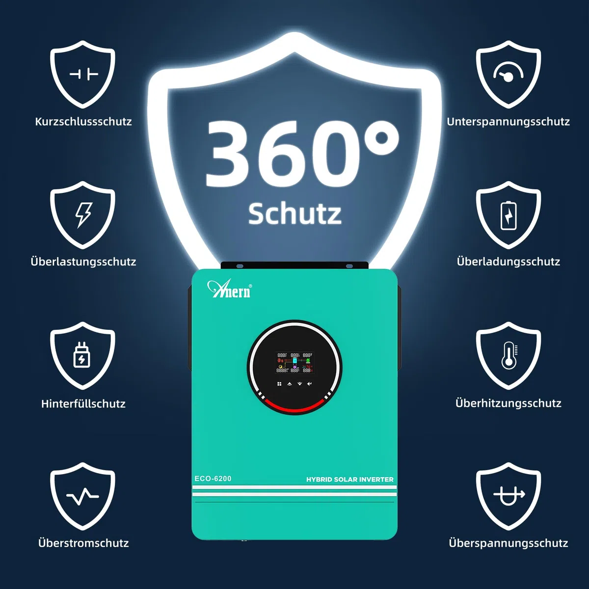 Anern 6200W Hybrid Wechselrichter Solar 48Vdc zu AC 230V mit 2 AC-Ausgang PV 60-500VDC Off Grid Reine Sinus Welle Solar Wechselrichter 120A MPPT Für Bleisäure- und Lithium-Batterien mit WiFi-Modul