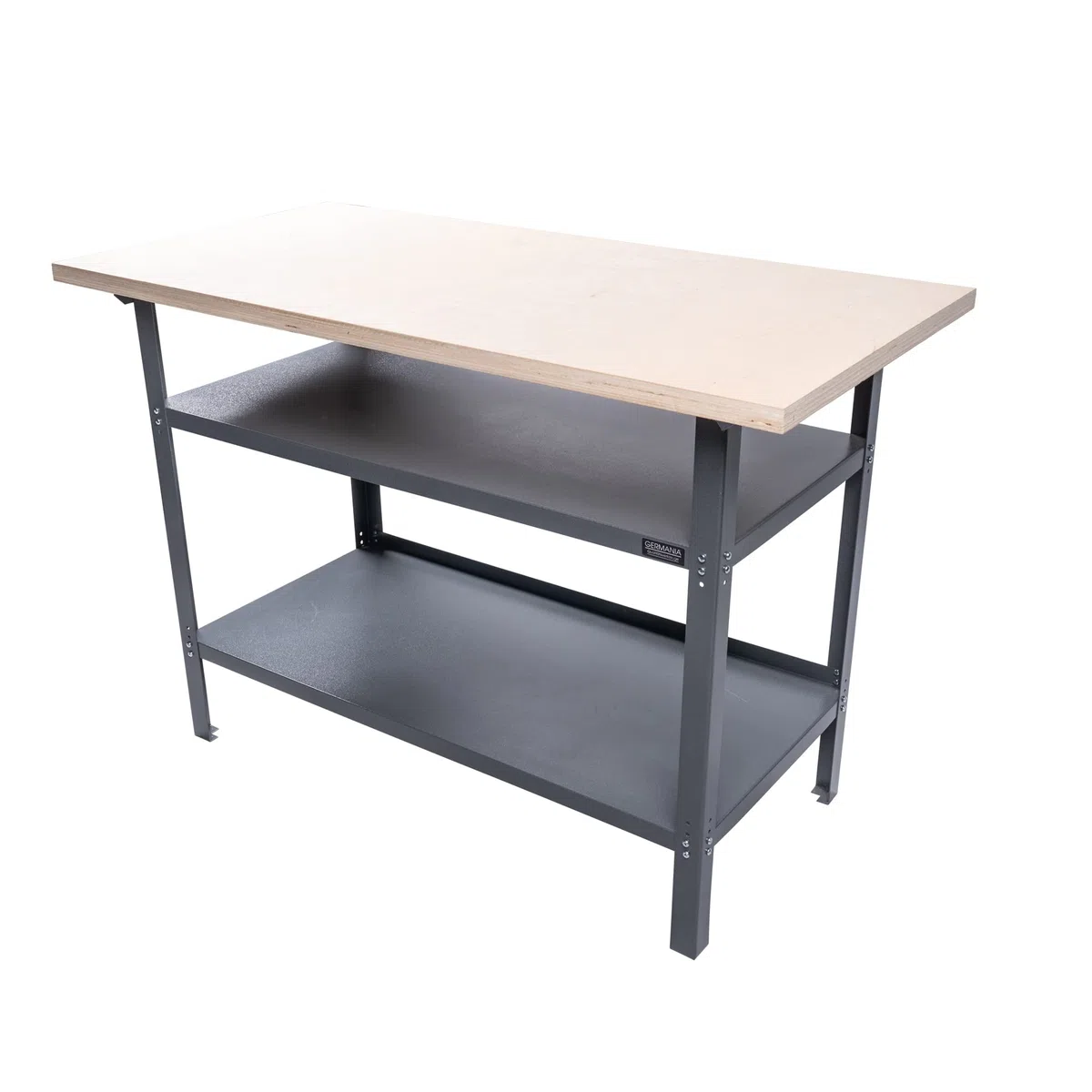 GERMANIA Werkbank mit Holzplatte - 120 x 60 x 85 cm - 2 Einlegeböden - Metallgestell - Tragekapazität bis zu 300kg - Werktisch, Werkstatttisch, Sägetisch, Arbeitstisch