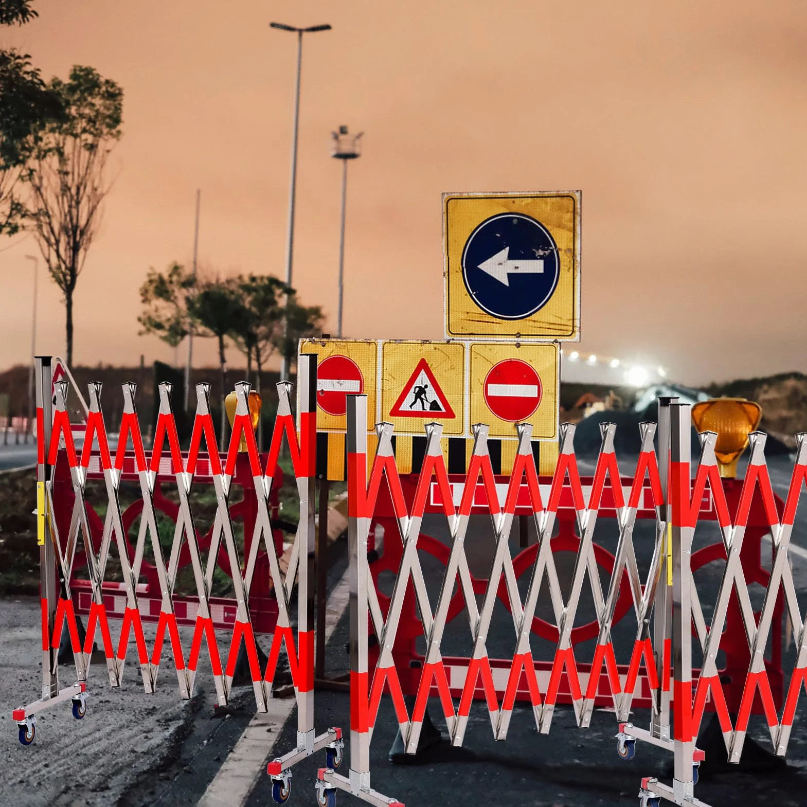 Absperrgitter baustelle, Scherensperre Rostfreie Stähle, Warnwirkung Schrankenzaun Outdoor Sperrgatter 1.2x2.5m, Absperrschere Ausziehbar Mit Abschließbare Riemenscheiben privaten gewerblichen (Rot)