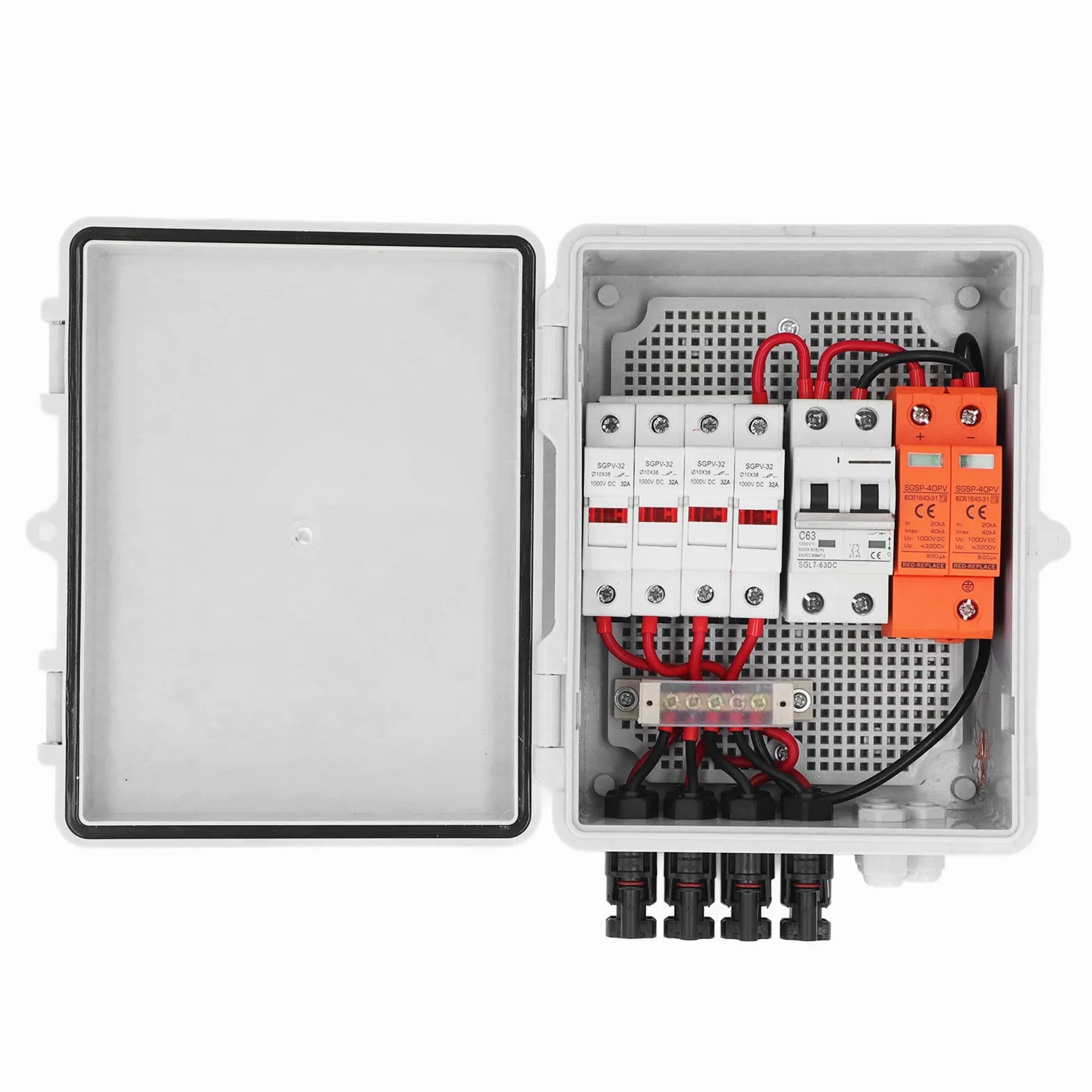 PV-Kombinierer-Box, DC12V 24V 36V 48V 4 String Solar Combiner Box mit 15A Sicherung 63A Leistungs Schalter, Outdoor-Leistungs Schalter für On-und Off-Grid-Solarstrom Anlage