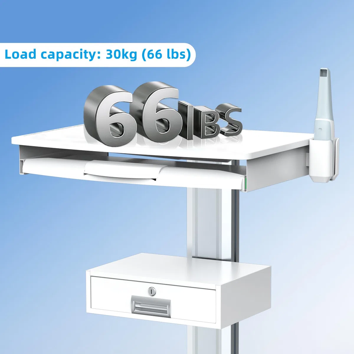 Medical Trolley Cart 30kg Load, Dental Cart Workstation with Laptop Pallet & Oral Scanner Holder, Rolling Utility Cart for Clinic, Hospital, Beauty Salon OC-3