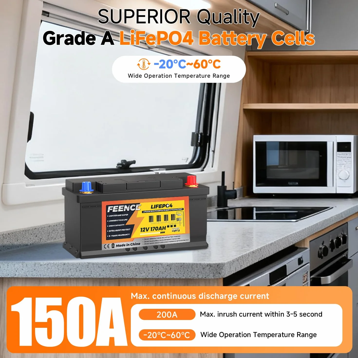 LiFePO4 170Ah Bluetooth, Lithium batterie 12V 170ah mit BMS Low Temperature Schutz und Max. 15000 Zyklens,2176Wh Autobatterie für Wohnmobil,Boot,Solarpanel