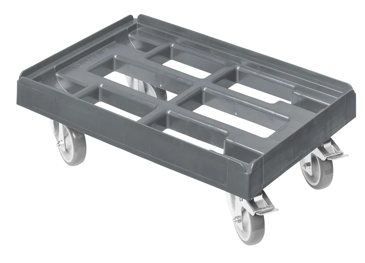 5 Stück Transportroller für Kisten 60 x 40 cm mit 2 Bremsen in grau