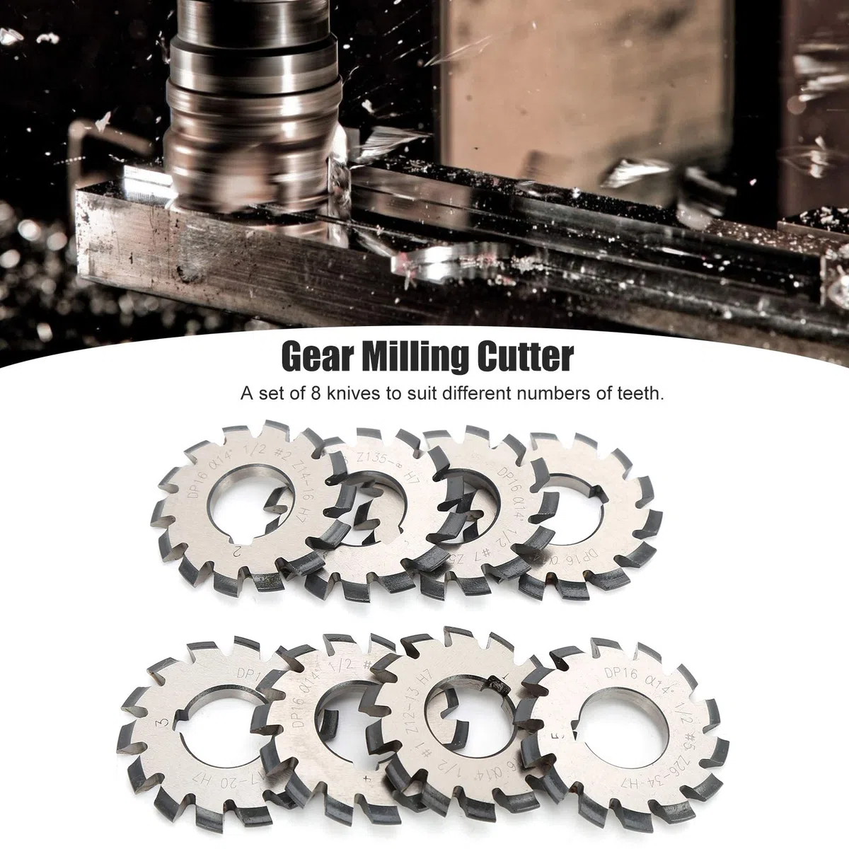 8PCS Evolventenzahnradfräser Set, Fräser Verzahnungswerkzeuge, Innenbohrungsdurchmesser 22mm Verzahnen
