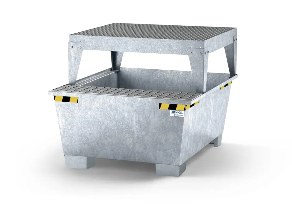 Auffangwanne pro-line aus Stahl für 1 IBC, verzinkt, Abfüllbock
