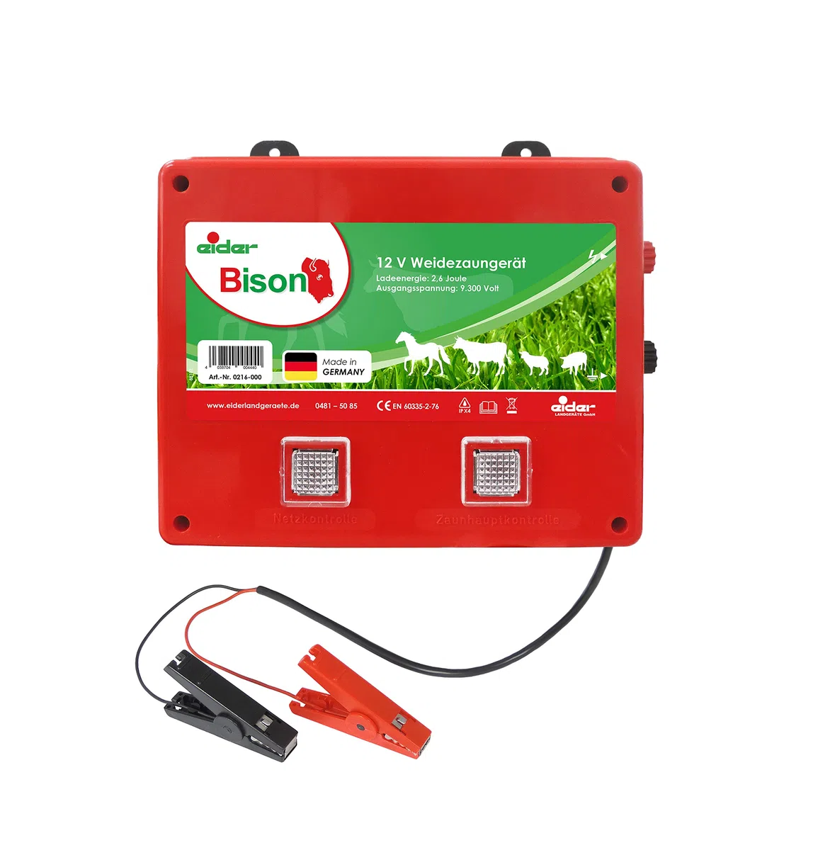 Eider Weidezaun-Set: 12 Volt Weidezaungerät Bison inkl. Transportbox & Diebstahlschutz - schlagstarkes Batteriegerät für einen hütesicheren Zaun