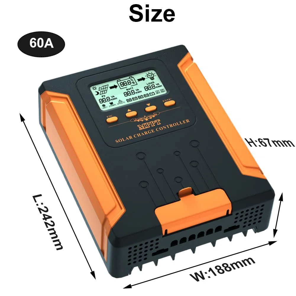 SolaMr 60A MPPT Laderegler Solar 12V 24V 36V 48V Auto, Solarregler mit LCD-Anzeige, Mppt-solarladeregler Max 180V Input für Gel Sealed Flooded und Lithium Batterie-CM-60A