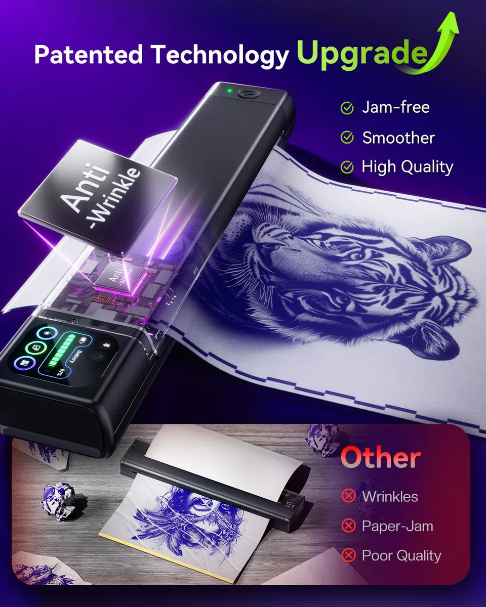 Phomemo M08F Plus Tattoo Drucker mit Premium-Tattoo-Transferpapier (110 pcs)