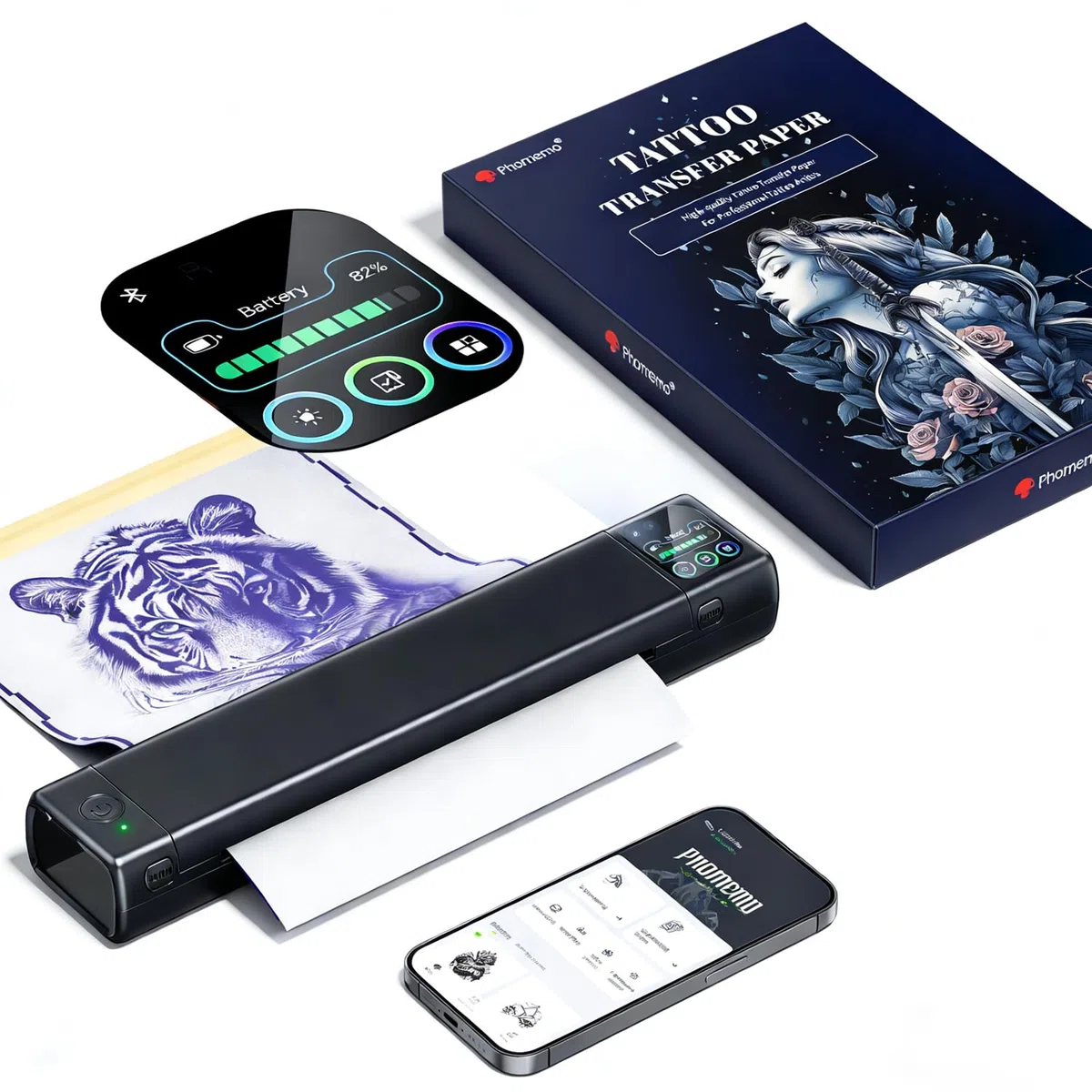Phomemo M08F Plus Tattoo Drucker mit Premium-Tattoo-Transferpapier (110 pcs)