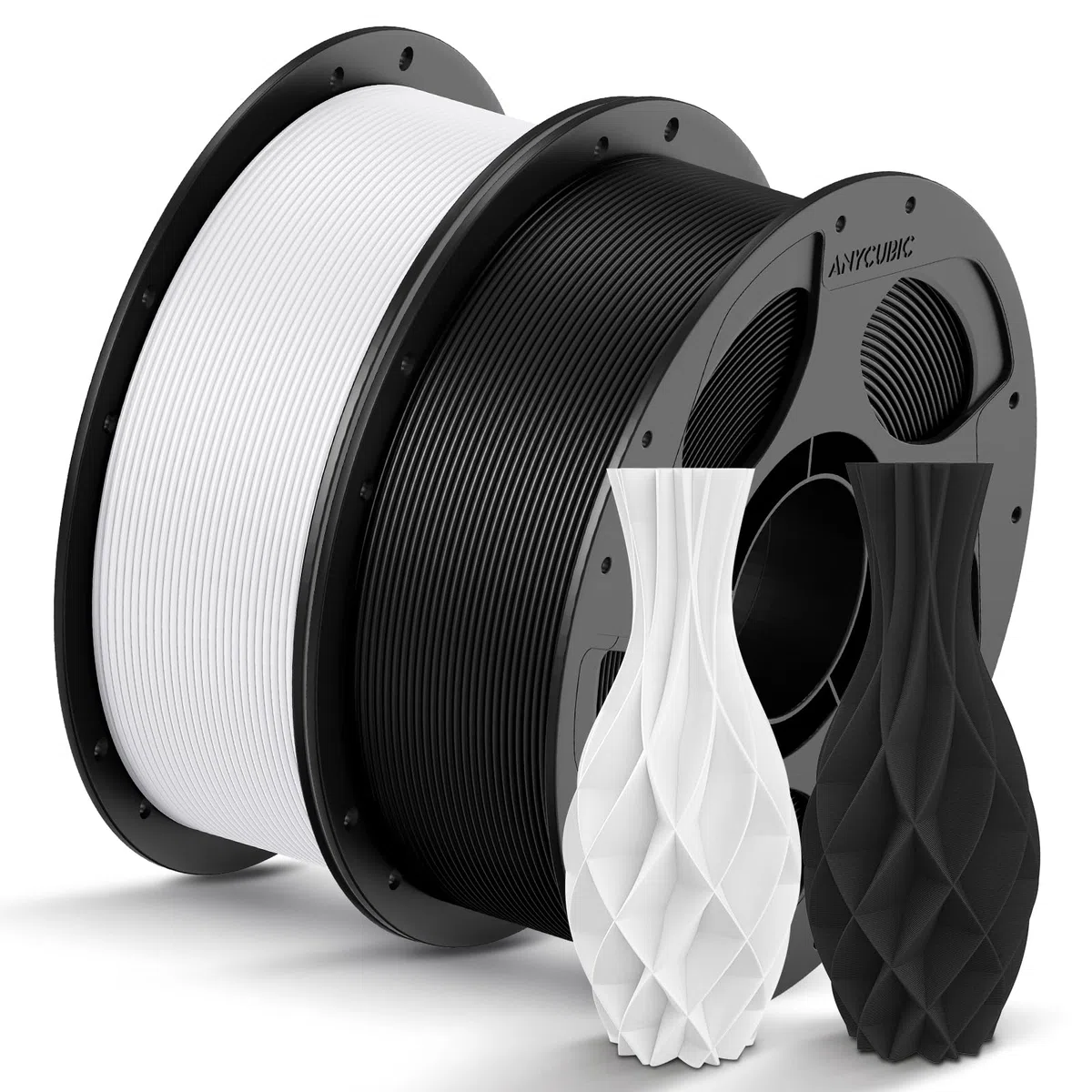 ANYCUBIC PLA Filament 1,75mm, Refill PLA und Spool Kit, 3D Drucker Filament PLA, Vakuumverpackung, Intelligente Identifikation, 2KG Schwarz Weiß