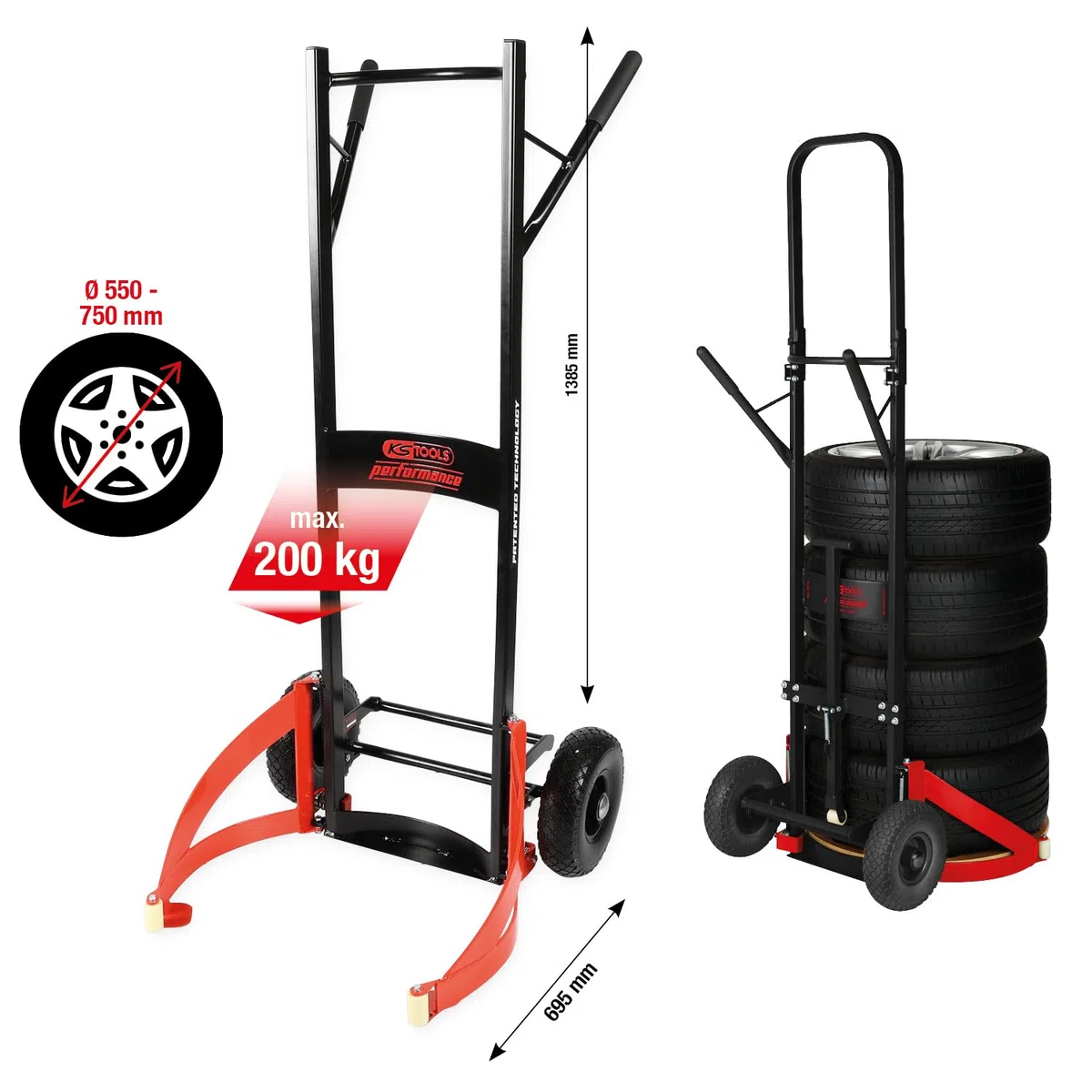 KS Tools 160.1340 Performance Profi-Reifenwagen, Tragkraft max. 200 kg