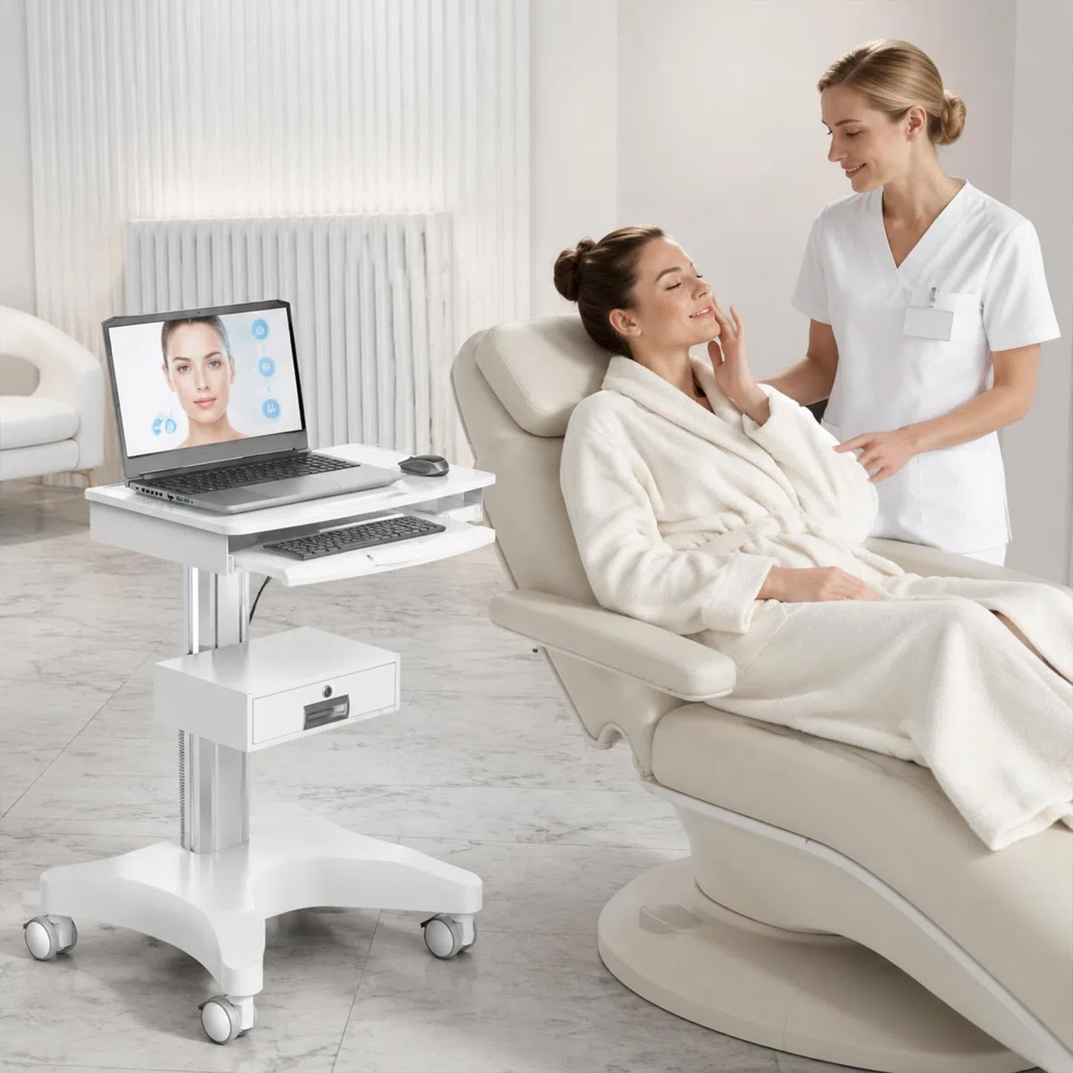Medical Trolley Cart 30kg Load, Dental Cart Workstation with Laptop Pallet & Oral Scanner Holder, Rolling Utility Cart for Clinic, Hospital, Beauty Salon OC-3
