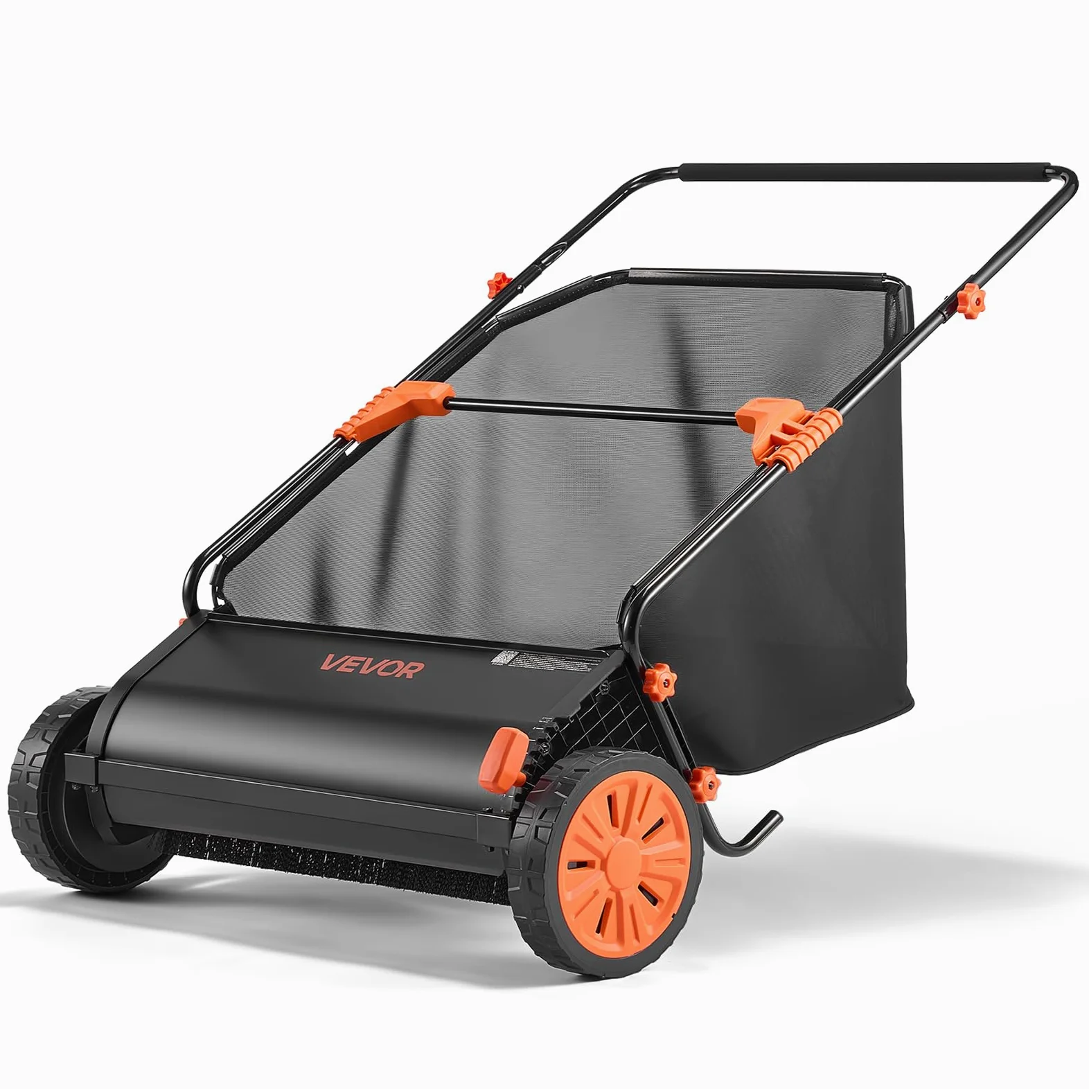 VEVOR Rasenkehrmaschine 76 cm Kehrbreite, Kehrmaschine mit 340 L Fangkorb & Verstellbarer Bürstenhöhe, Laubsammler, Laubkehrmaschine, Laubkehrer mit Gummirädern für Laub- & Grasentfernung