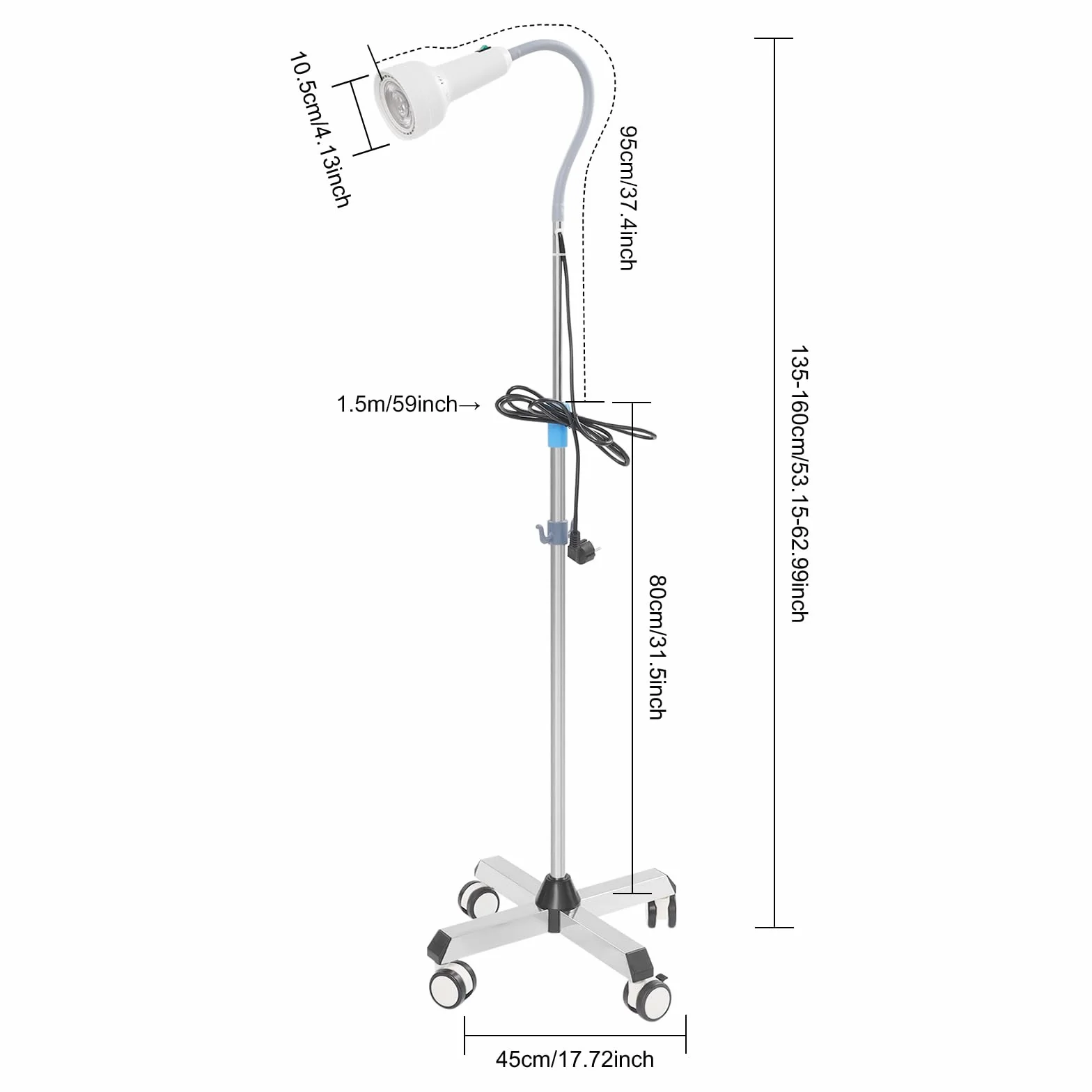 Höhenverstellbare Untersuchungsleuchte, 24000LUX/65000LUX LED-Untersuchungsleuchte, Untersuchungsleuchte ist weit Verbreitet in Ambulanzen, Gynäkologie, Stomatologie (65000LUX)