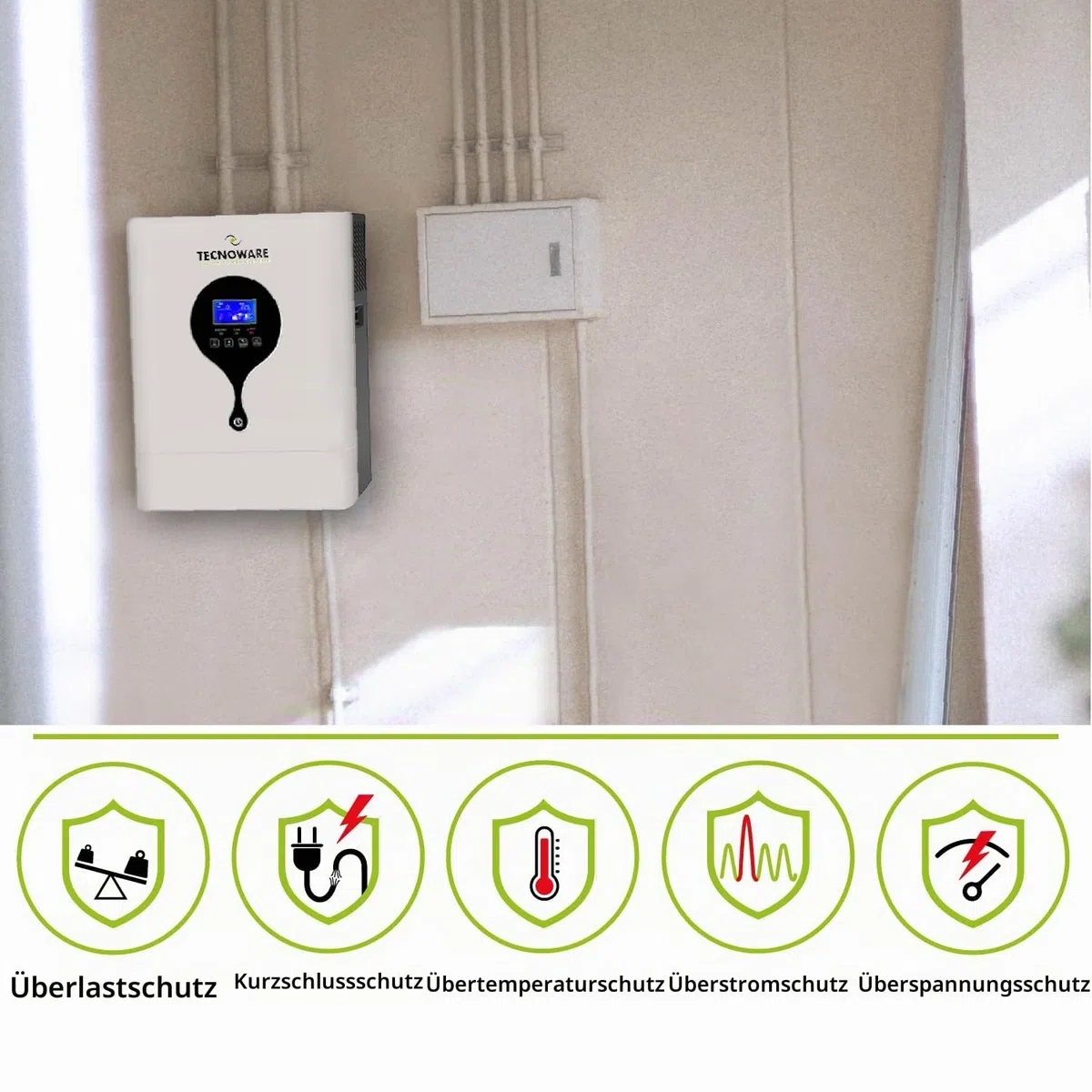 Tecnoware Power Systems - Hybrid Solar-Wechselrichter 3500VA, Reine Sinuswelle, MPPT 120V-450V, Integriertes Batterieladegerät, Kontinuierliche Stromversorgung, USB/RS232 Schnittstelle, Weiß, 3500VA