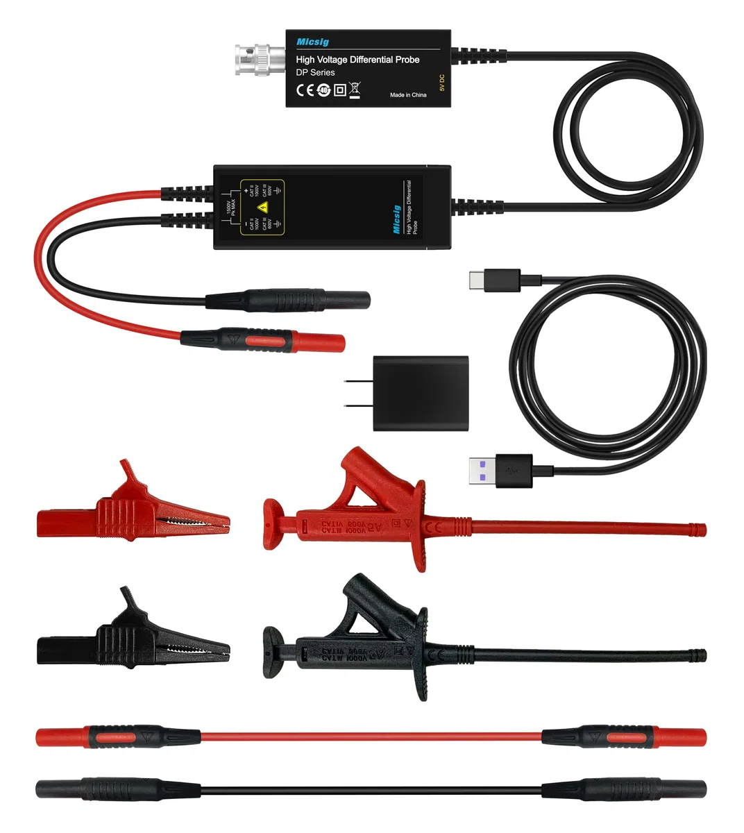 Micsig 700V 100MHz Hochspannungs-Differenzialtastkopf-Kit 3.5ns Anstiegszeit 10X/100X Dämpfungsrate Oszilloskop-Tastkopf-Kit Zubehör DP10007