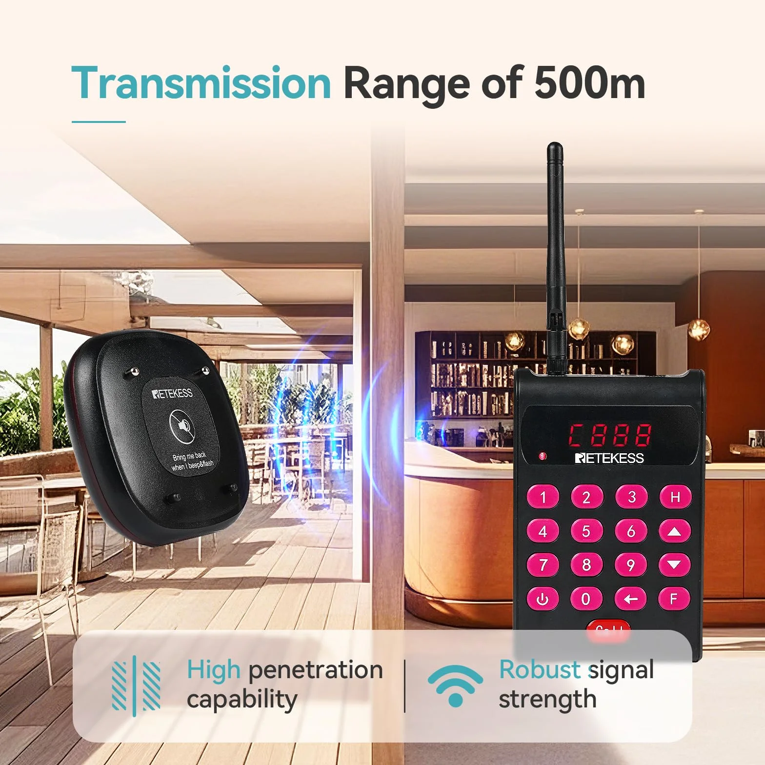 Retekess TD161 Pager Rufsystem, 500M Restaurant Pager, 20 Pagers, Tastatur mit 1000 mA, Einfache Handhabung, mit Stummschalttaste, 7 Anrufmodi, Magnetisches Laden, Pager Pieper für Café, Bar, Klinik