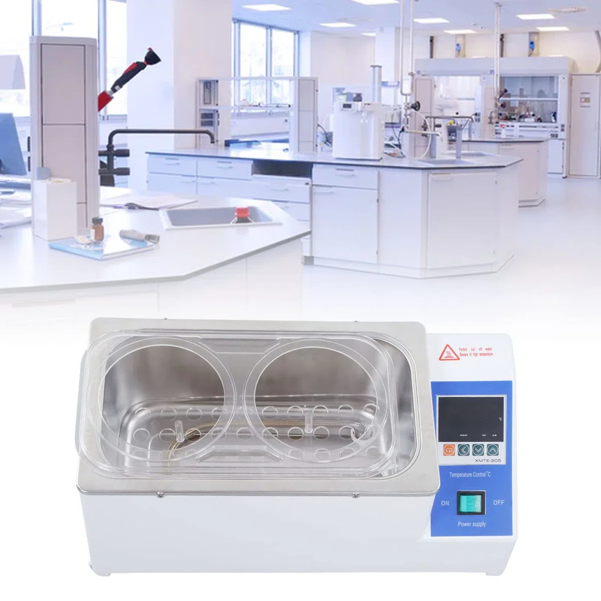 SEAFRONT Labor Wasserbad Thermostatheizung 600W 2 Loch Digital Thermostat Wasserbad WasserbadbehäLter mit Konstanter Temperatur und Zeitsteuerung EU Stecker 220 V
