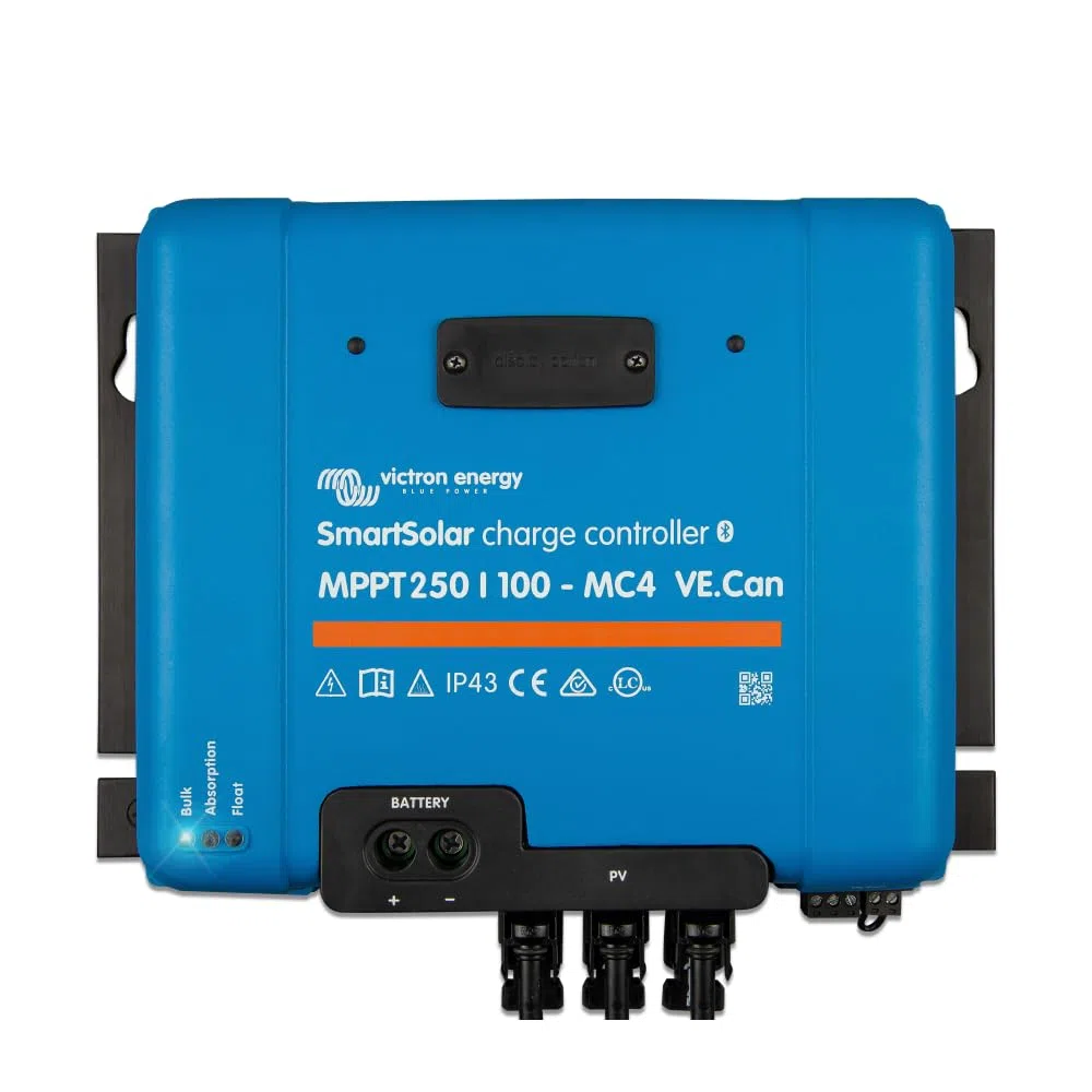 Victron Energy SmartSolar MPPT MC4 kompatibel, VE.Can Laderegler (Bluetooth) - Solar Laderegler - 250V, 100 Amp 12/24/36/48-Volt | Bluetooth MPPT Solarladeregler mit MC4 und VE Anschluss Kann getragen werden
